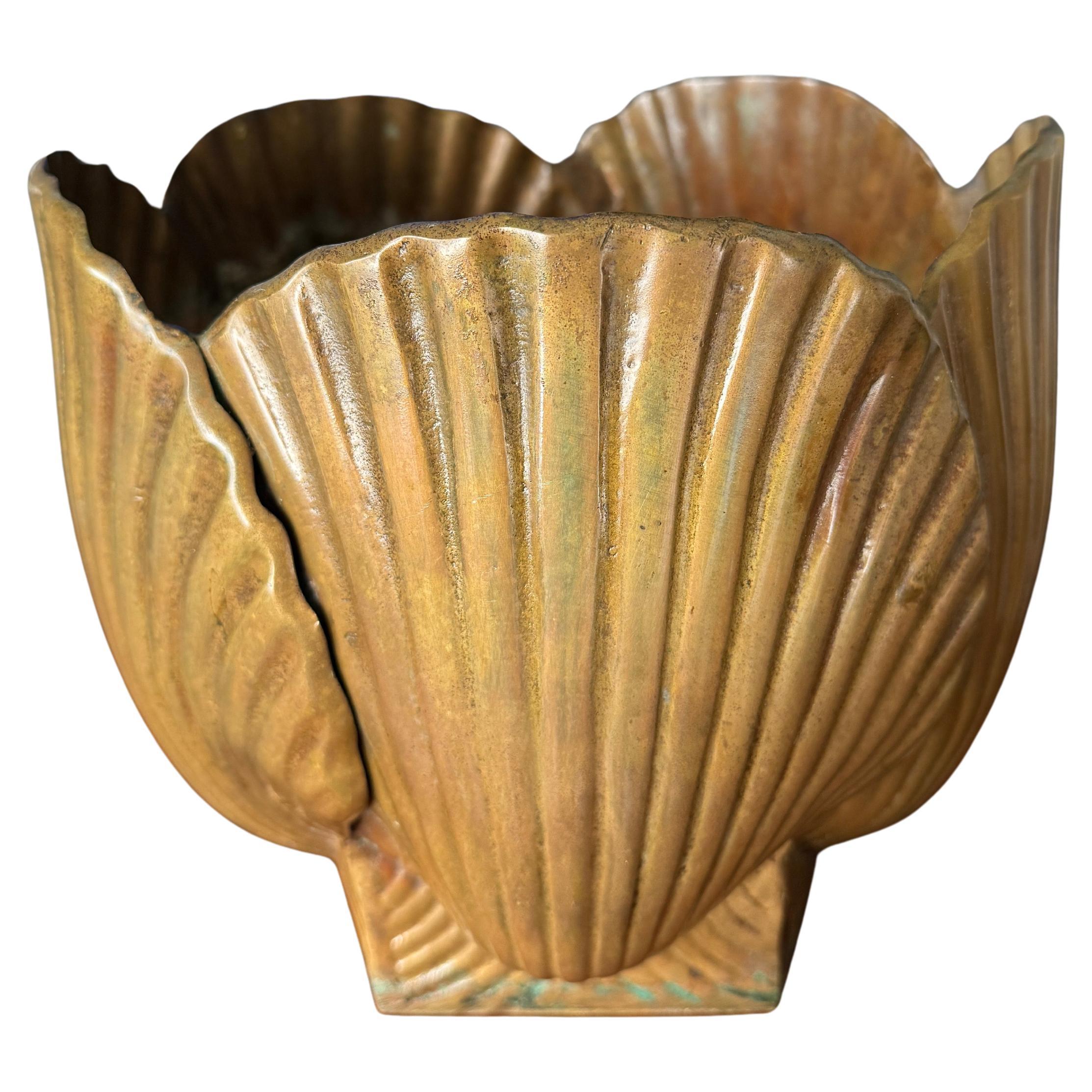 Patinated Brass Sea Shell Planter