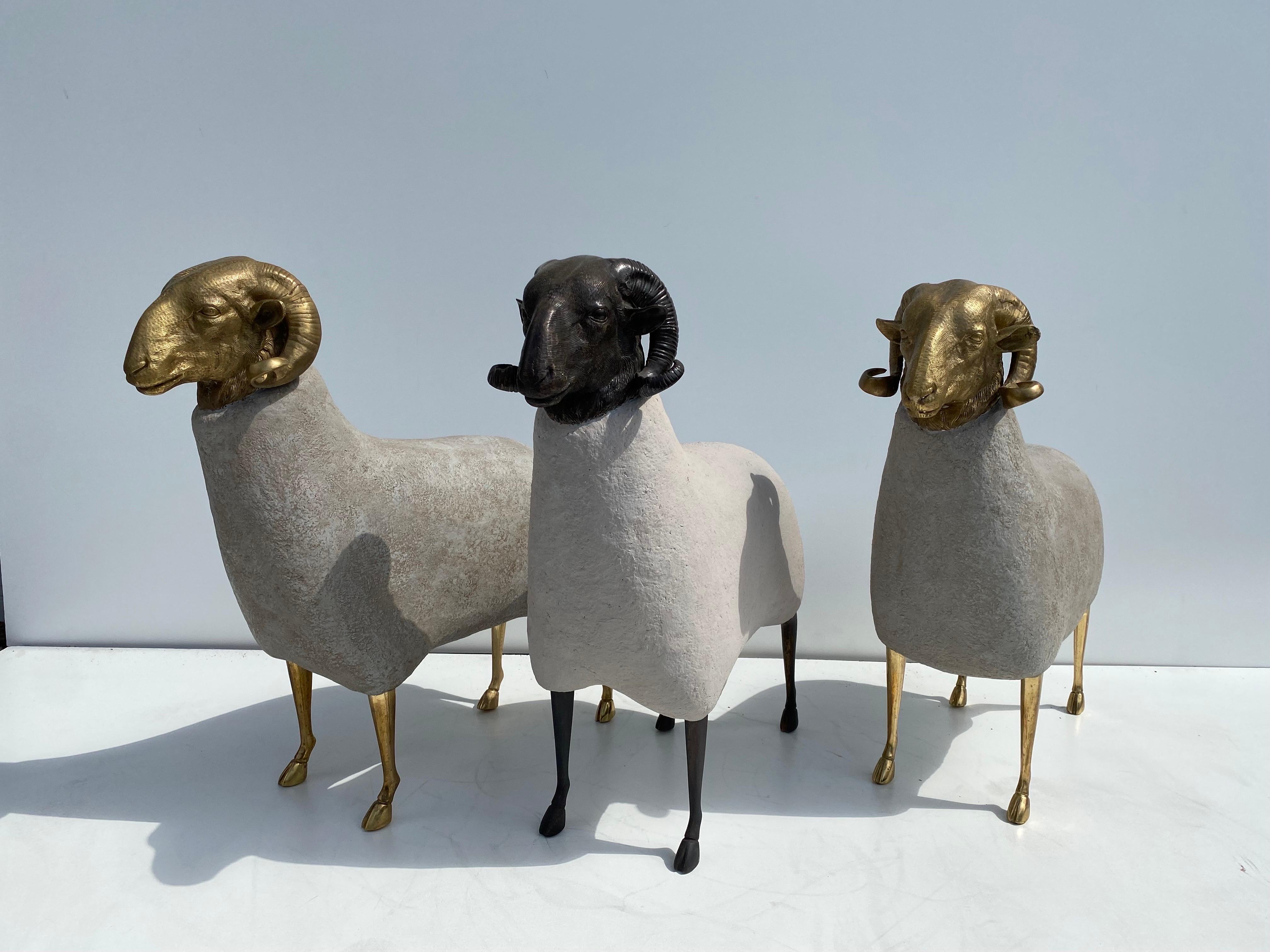 Patinated Brass Sheep / Ram Sculpture in Faux Concrete For Sale 6