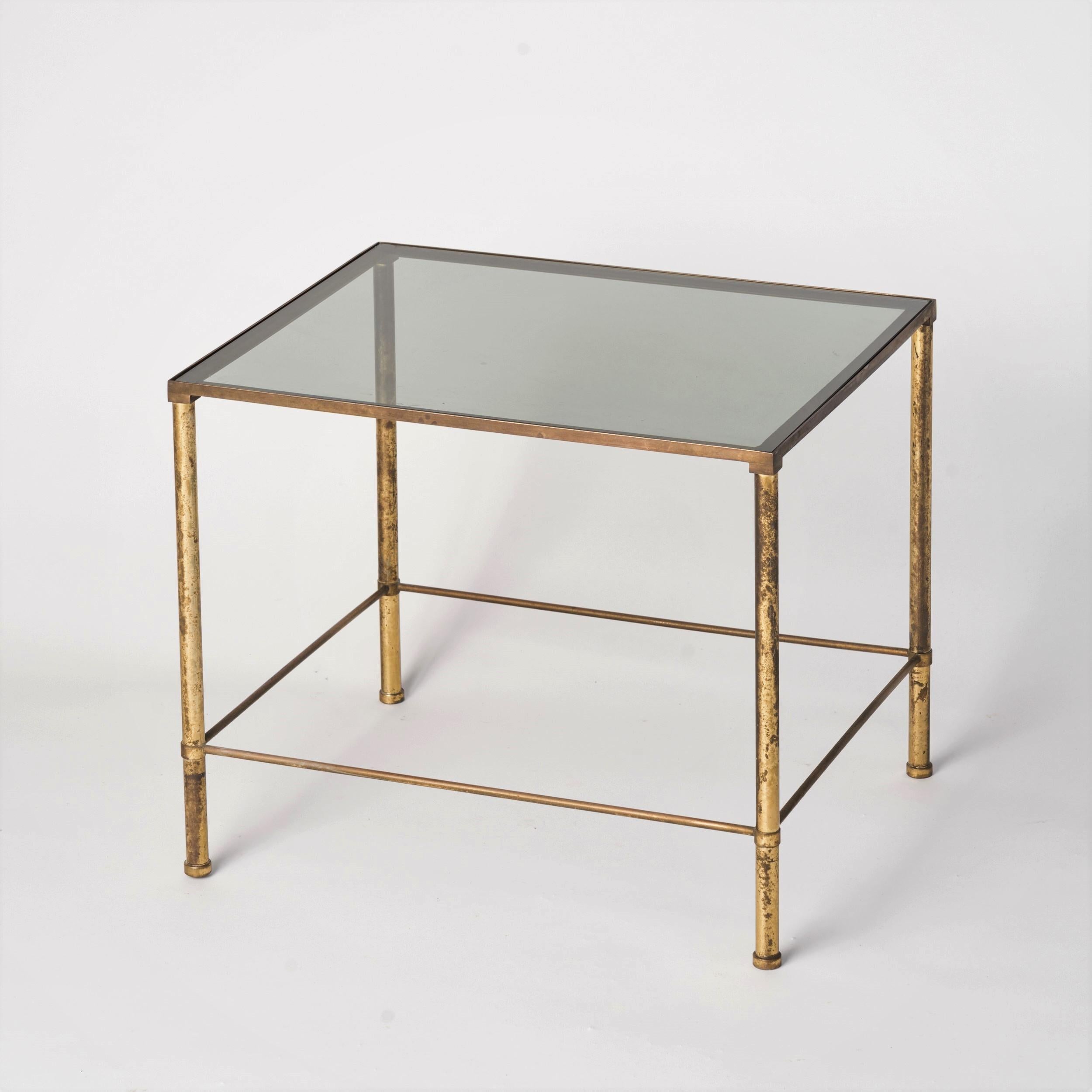 Italian Patinated Brass Side Table, Italy, 1970's For Sale