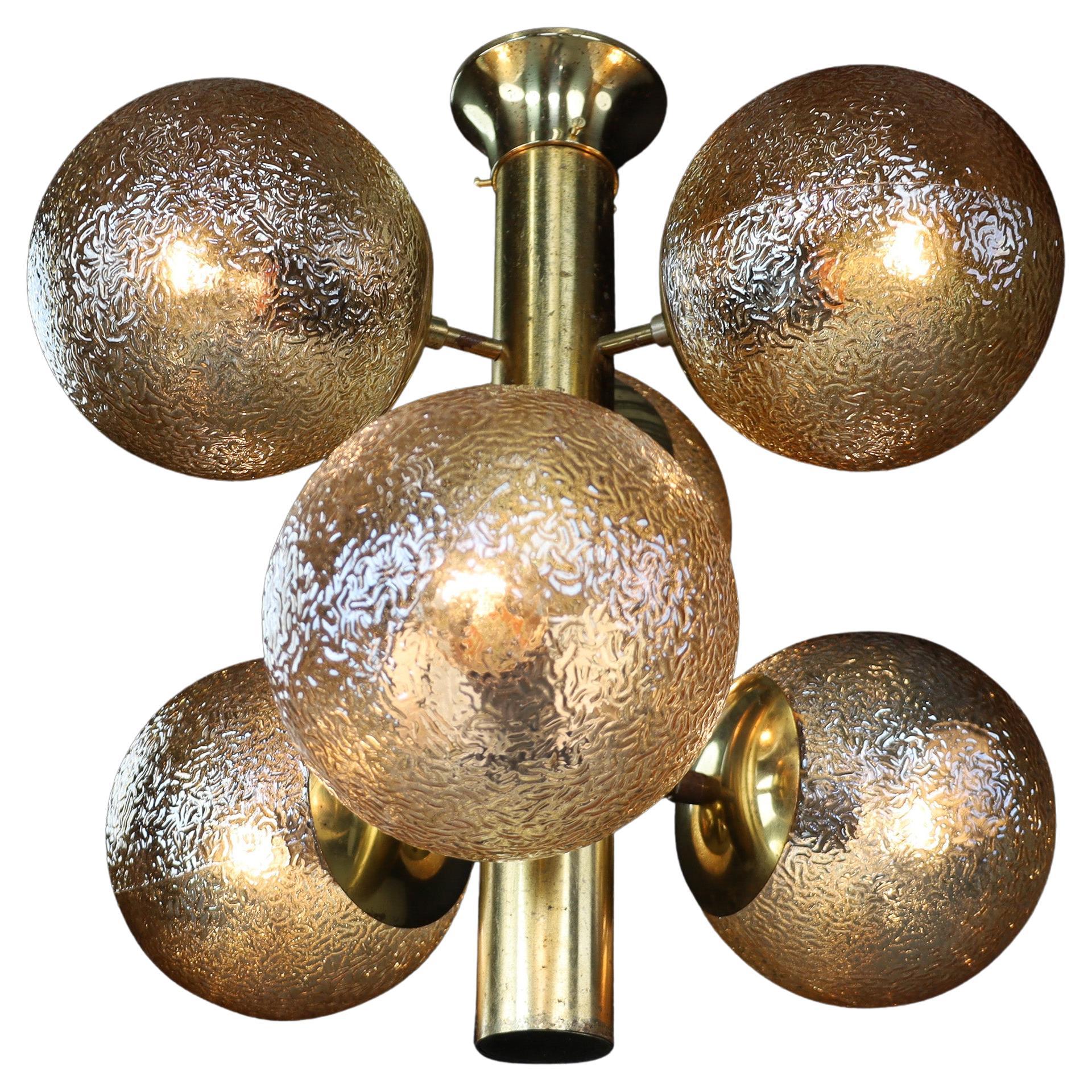 Patinated Brass Sputnik Chandelier with Six Gold-Colored Globes, Germany 1960s