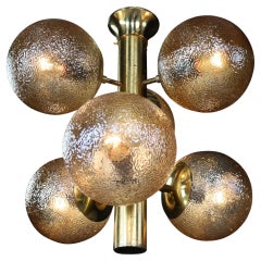 Patinated Brass Sputnik Chandelier with Six Gold-Colored Globes, Germany 1960s