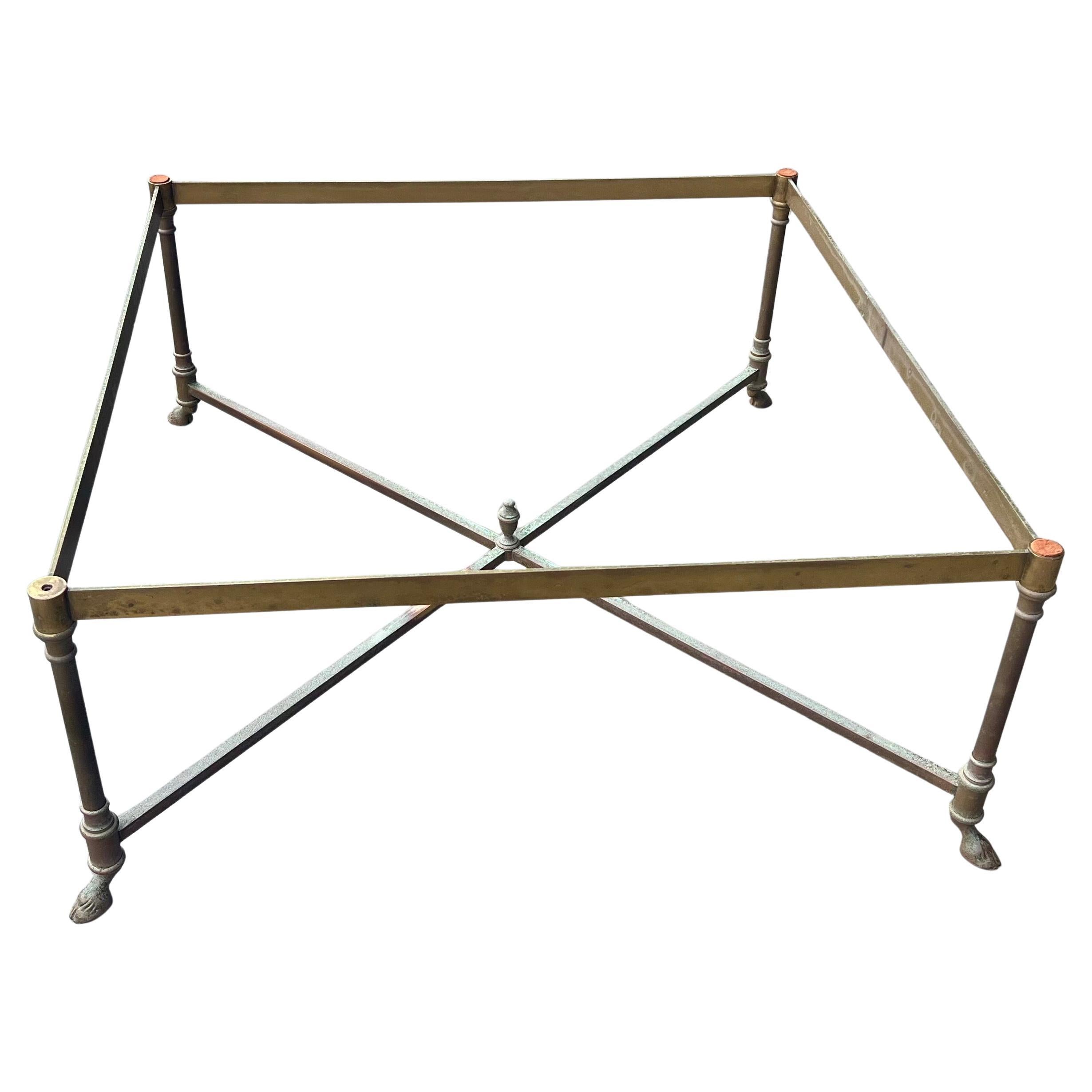 20th Century Patinated Brass Square Coffee Table Base Italian Hollywood Regency For Sale