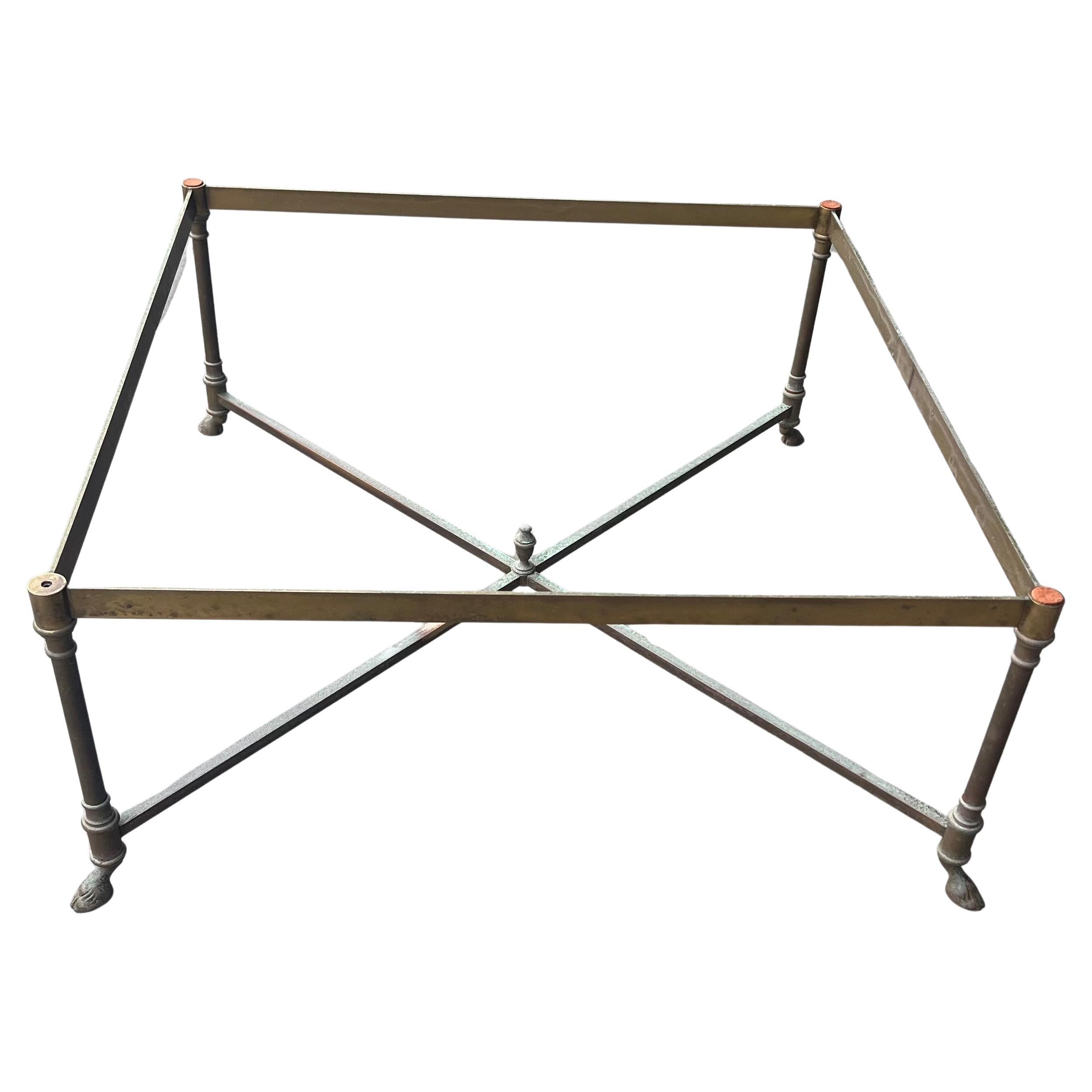 Base per tavolino quadrato in ottone patinato Hollywood Regency italiano