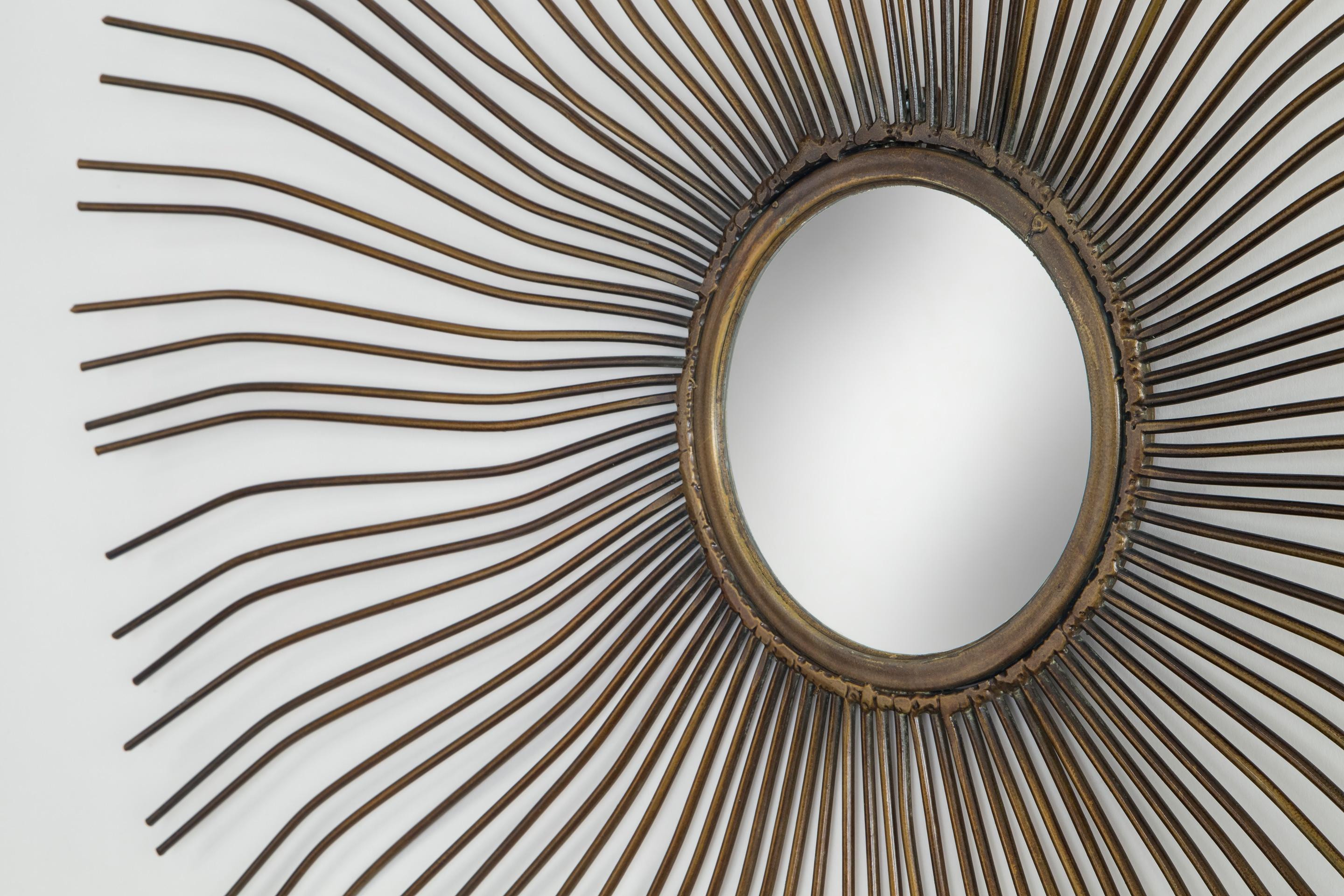 Mid-Century Modern Patinated Brass Sunburst Mirror