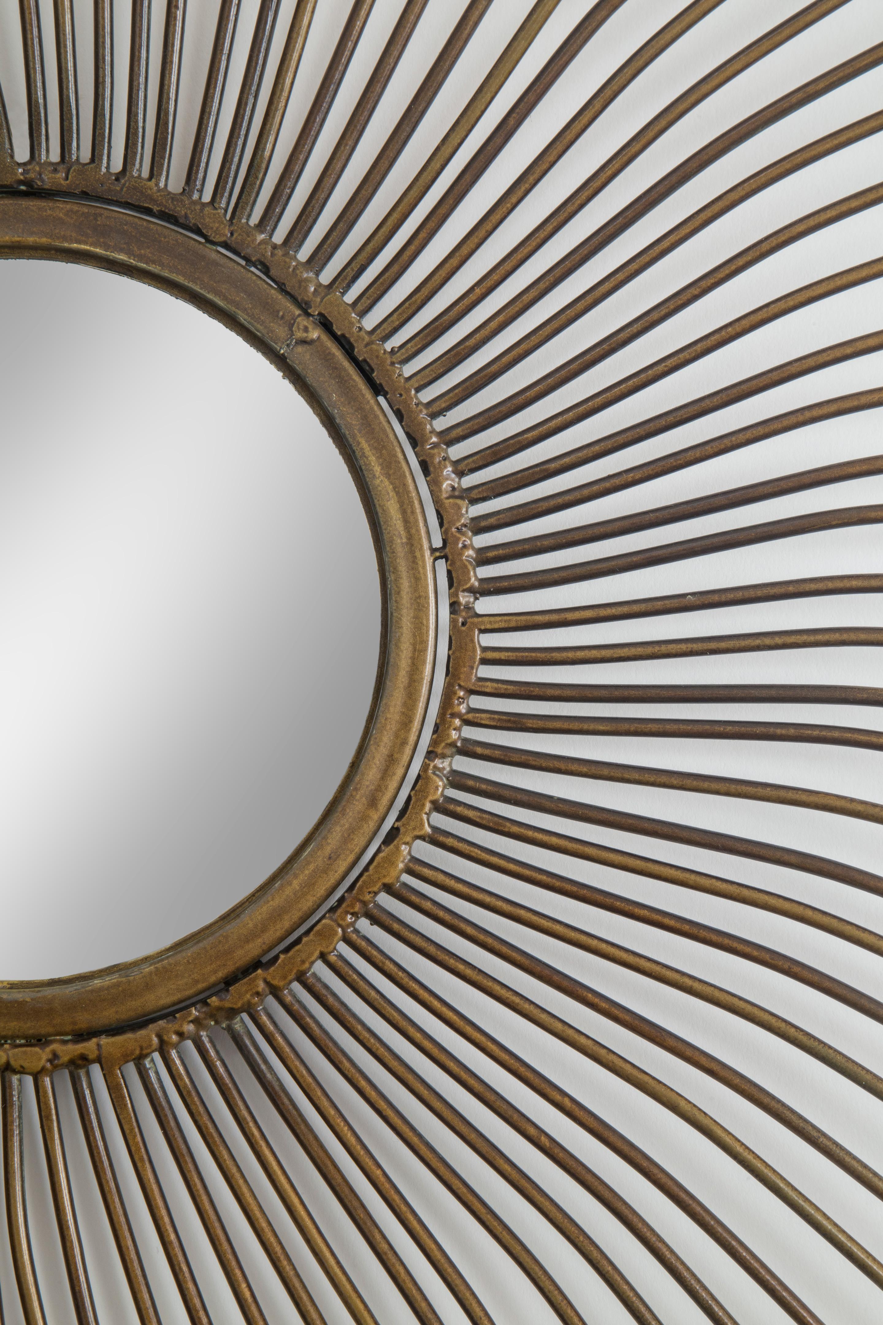 American Patinated Brass Sunburst Mirror