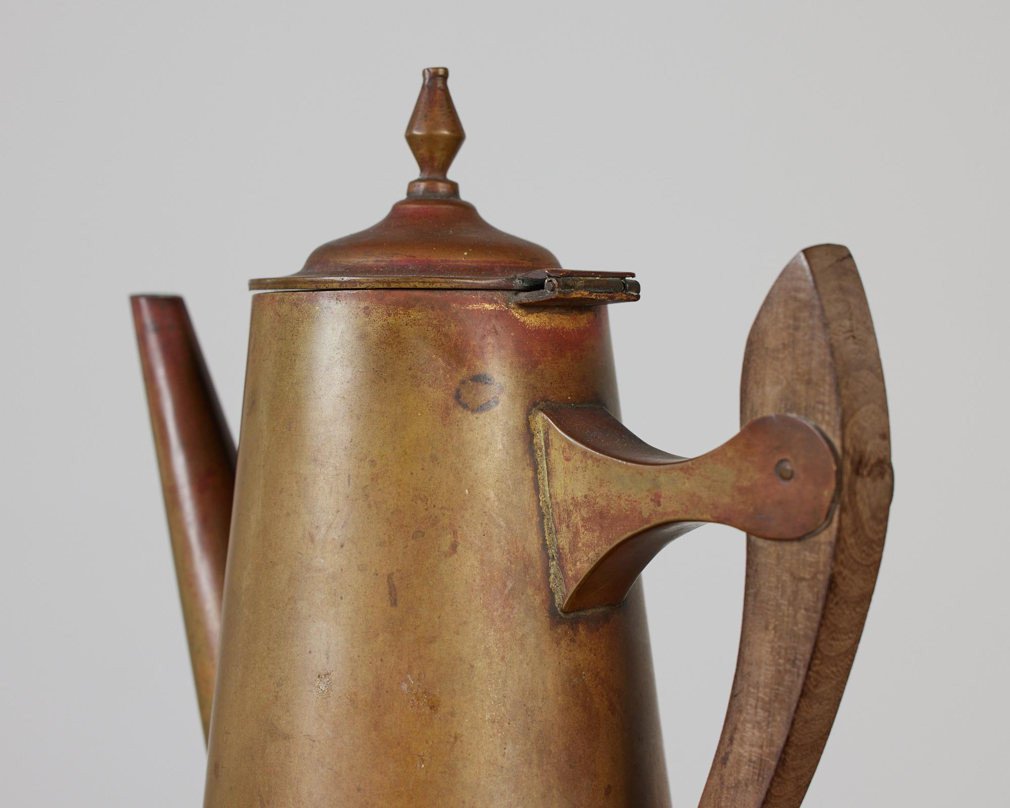 Patinated Brass Teapot with Wooden Handle 1