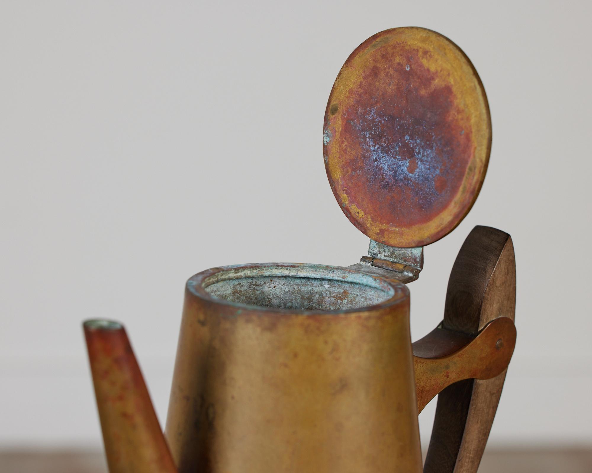 Patinated Brass Teapot with Wooden Handle 2