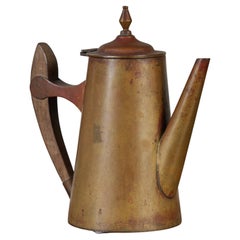 Retro Patinated Brass Teapot with Wooden Handle