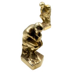 Patinated Brass the Thinker Pair of Bookends After Rodin Sculpture