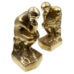 Patinated Brass the Thinker Pair of Bookends After Rodin Sculpture