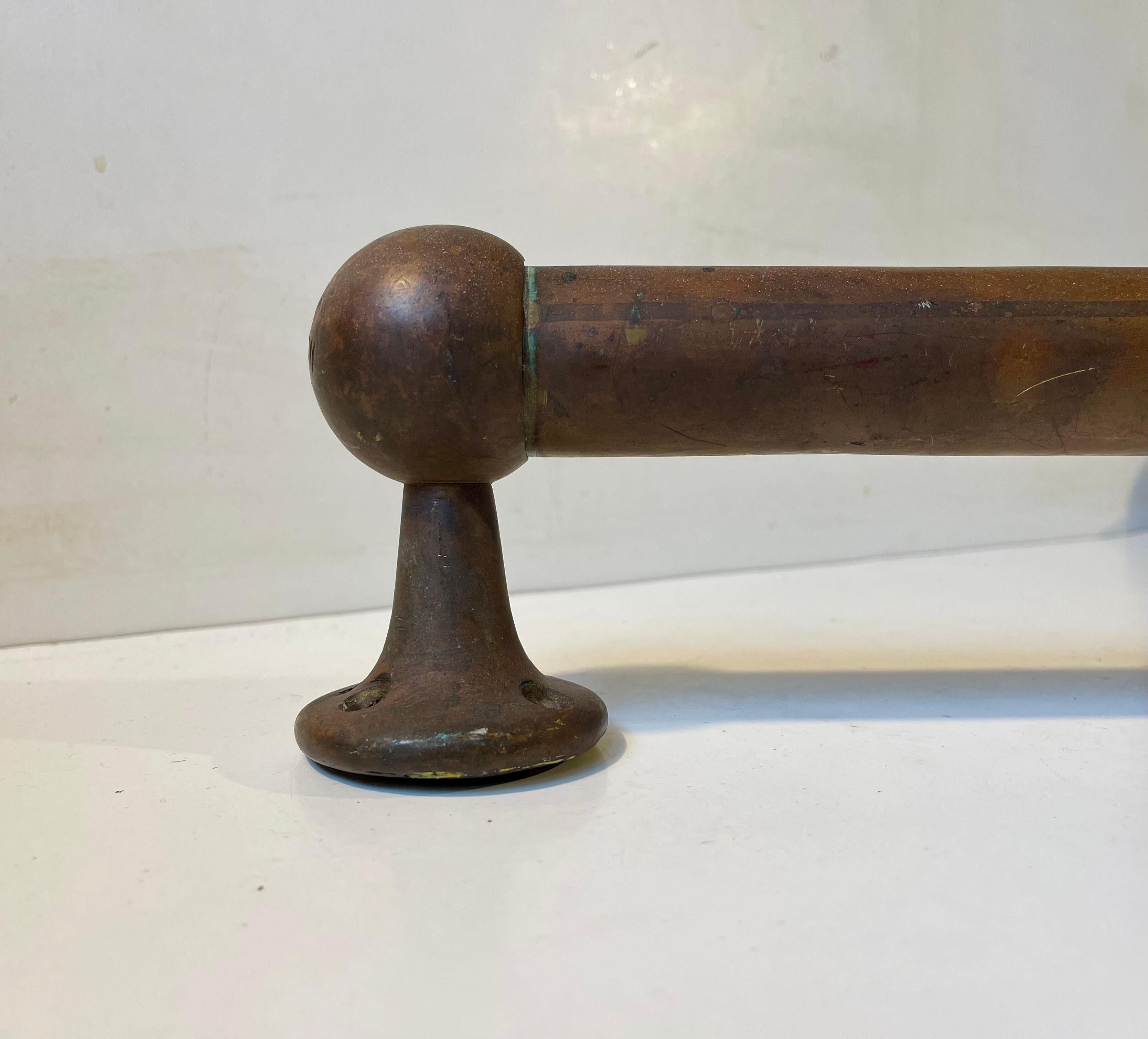 Art Deco Patinated Brass Towel Rack for Kitchen, Bathroom or Stairway, 1950s For Sale