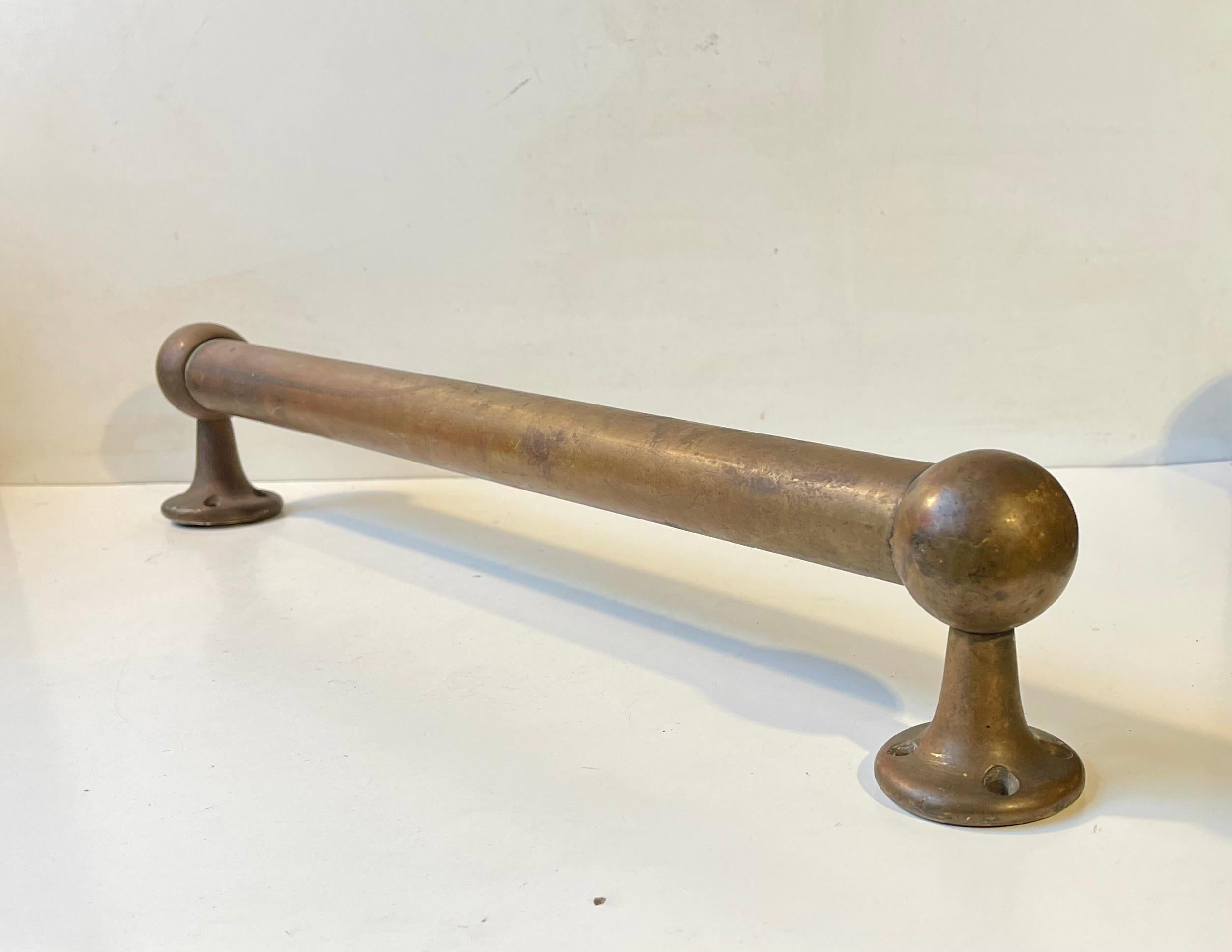 Scandinavian Patinated Brass Towel Rack for Kitchen, Bathroom or Stairway, 1950s For Sale