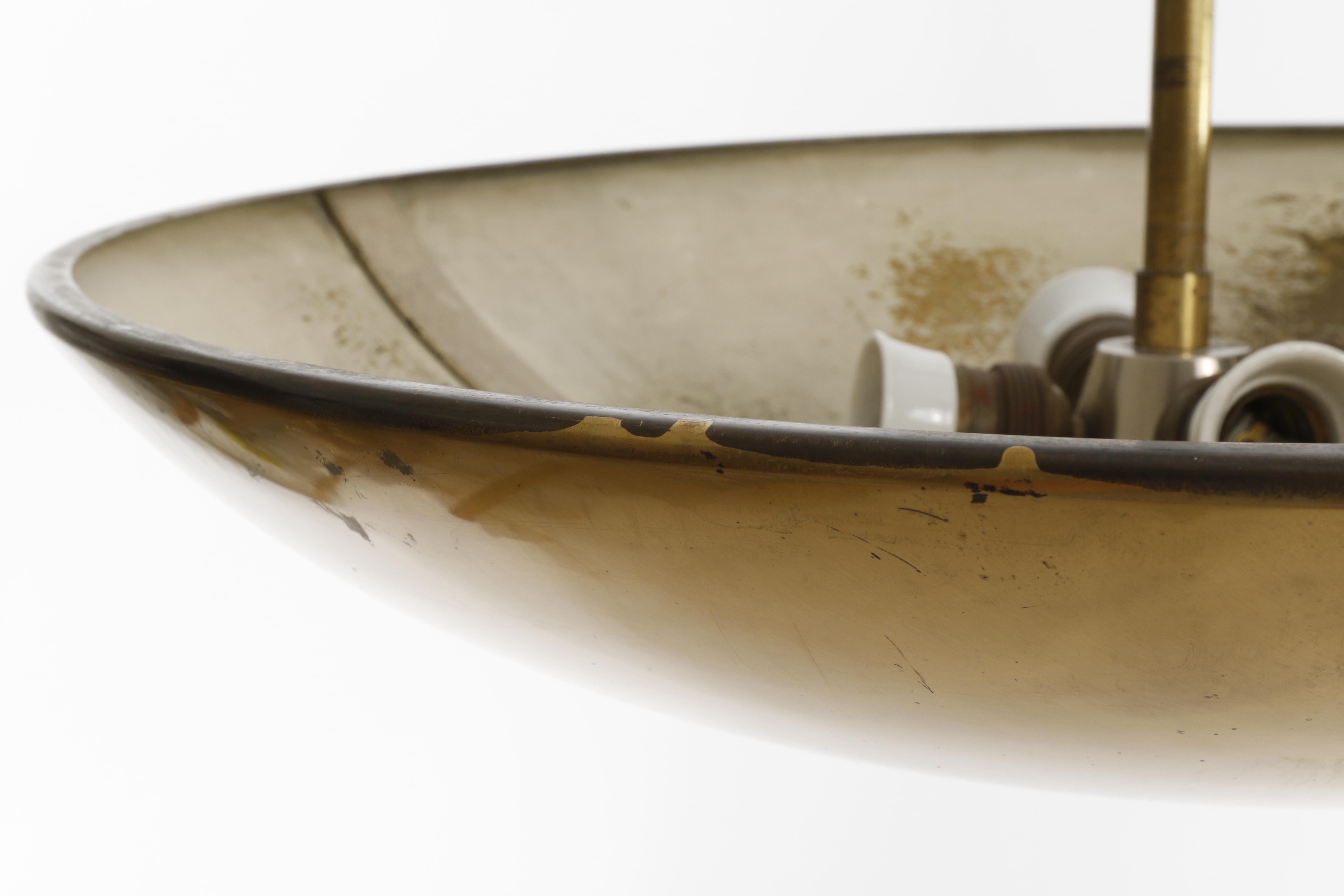 Patinated Brass Uplight Bowl Chandelier Pendant Light by J.T. Kalmar, 1960 For Sale 5