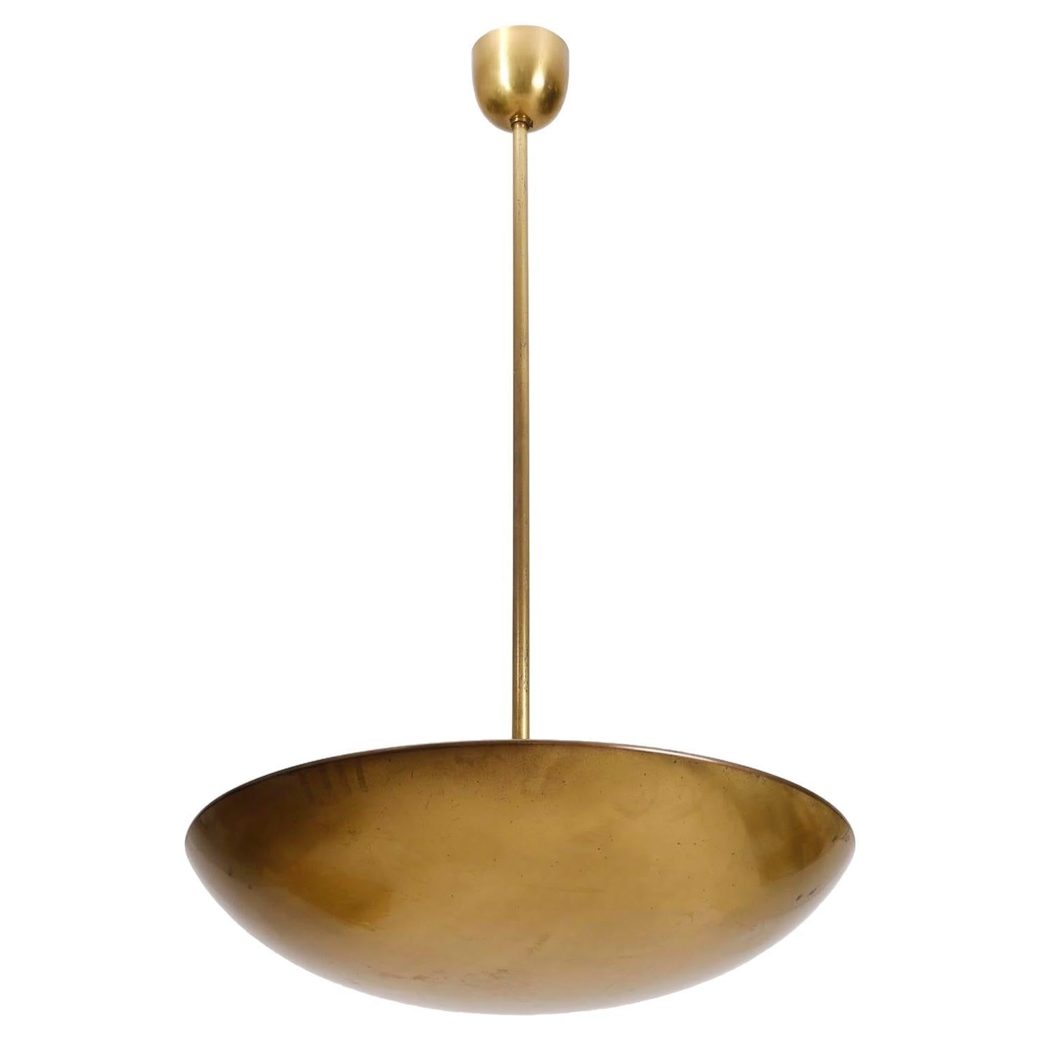 Lacquered Patinated Brass Uplight Bowl Chandelier Pendant Light by J.T. Kalmar, 1960 For Sale