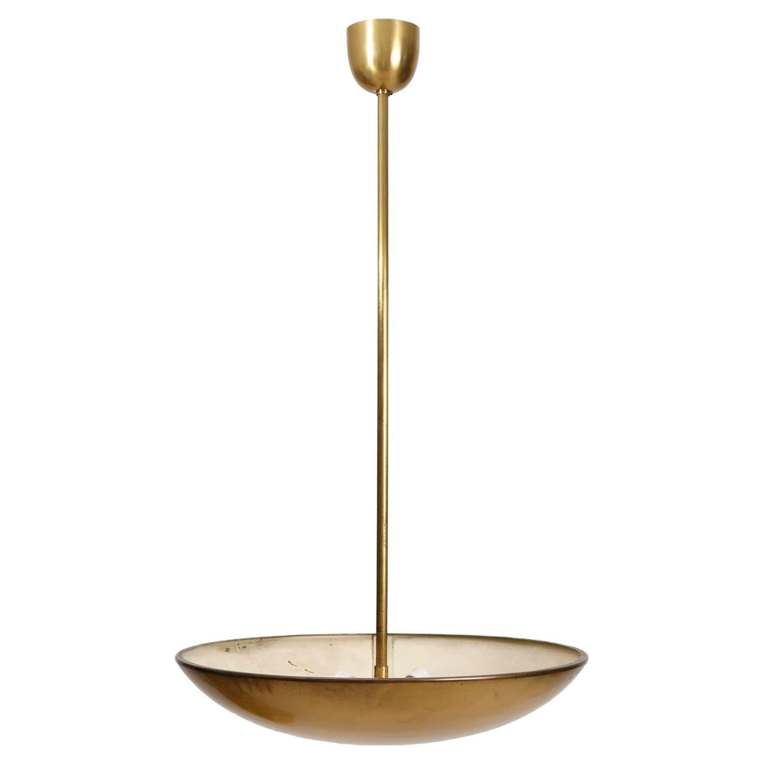 Late 20th Century Patinated Brass Uplight Bowl Chandelier Pendant Light by J.T. Kalmar, 1960 For Sale