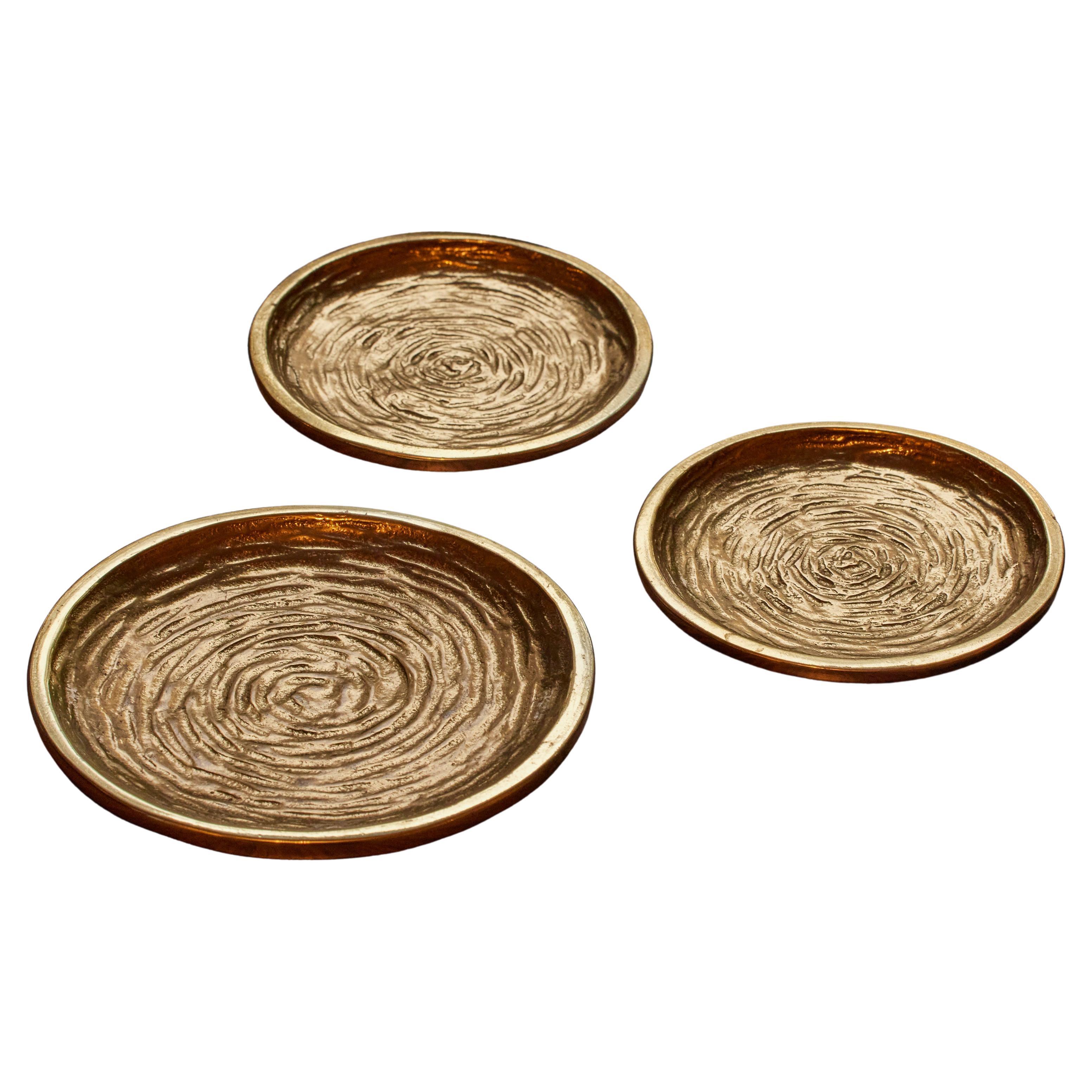 Ado Chale Style Set of 3 Plates in Patinated Brass 1970s