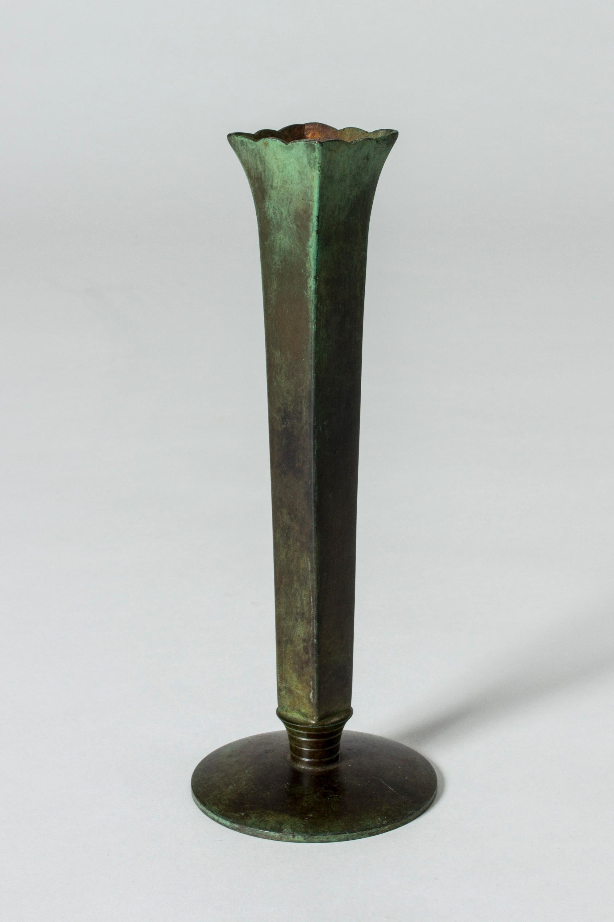 Beautiful patinated bronze vase from GAB, in a rare, slender design. Perfect for a single flower.