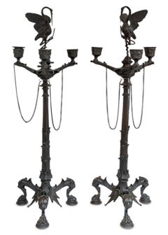 Patinated Bronze 3-Branch Candelabra, Pair