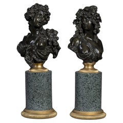 Antique Patinated Bronze Allegorical Busts of Autumn and Summer By Pierre-Louis Détrier