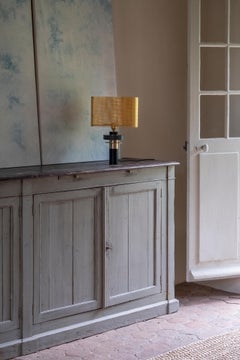 21st C Patinated Bronze and Brass Dyane Table Lamp, Black, Gold Shade