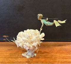 Patinated Bronze and Coral Young Diver Sculpture by Malcolm Moran