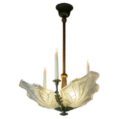 Patinated Bronze and Glass Chandelier, 1930s