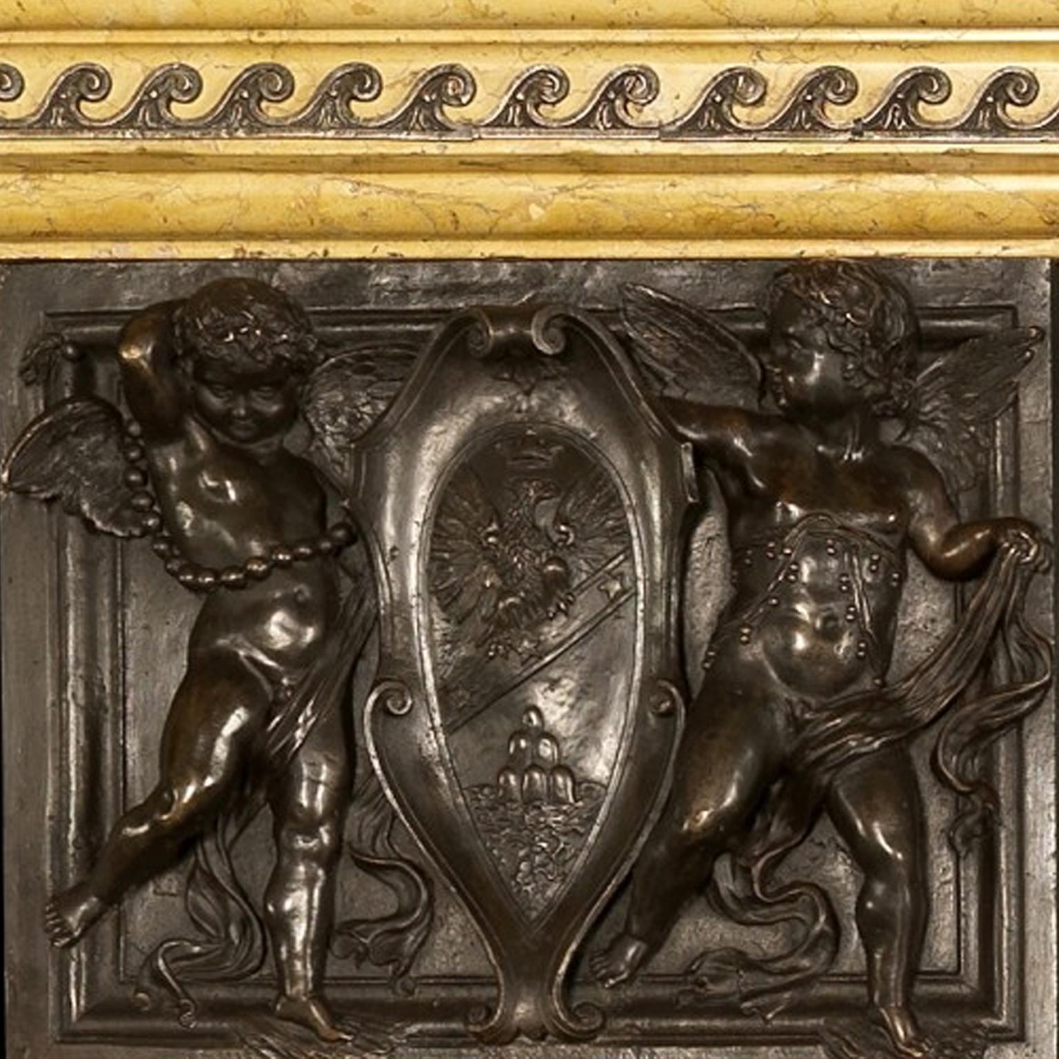 Patinated Bronze and Sienna Marble Fireplace of Palatial Proportions, circa 1850 For Sale 2