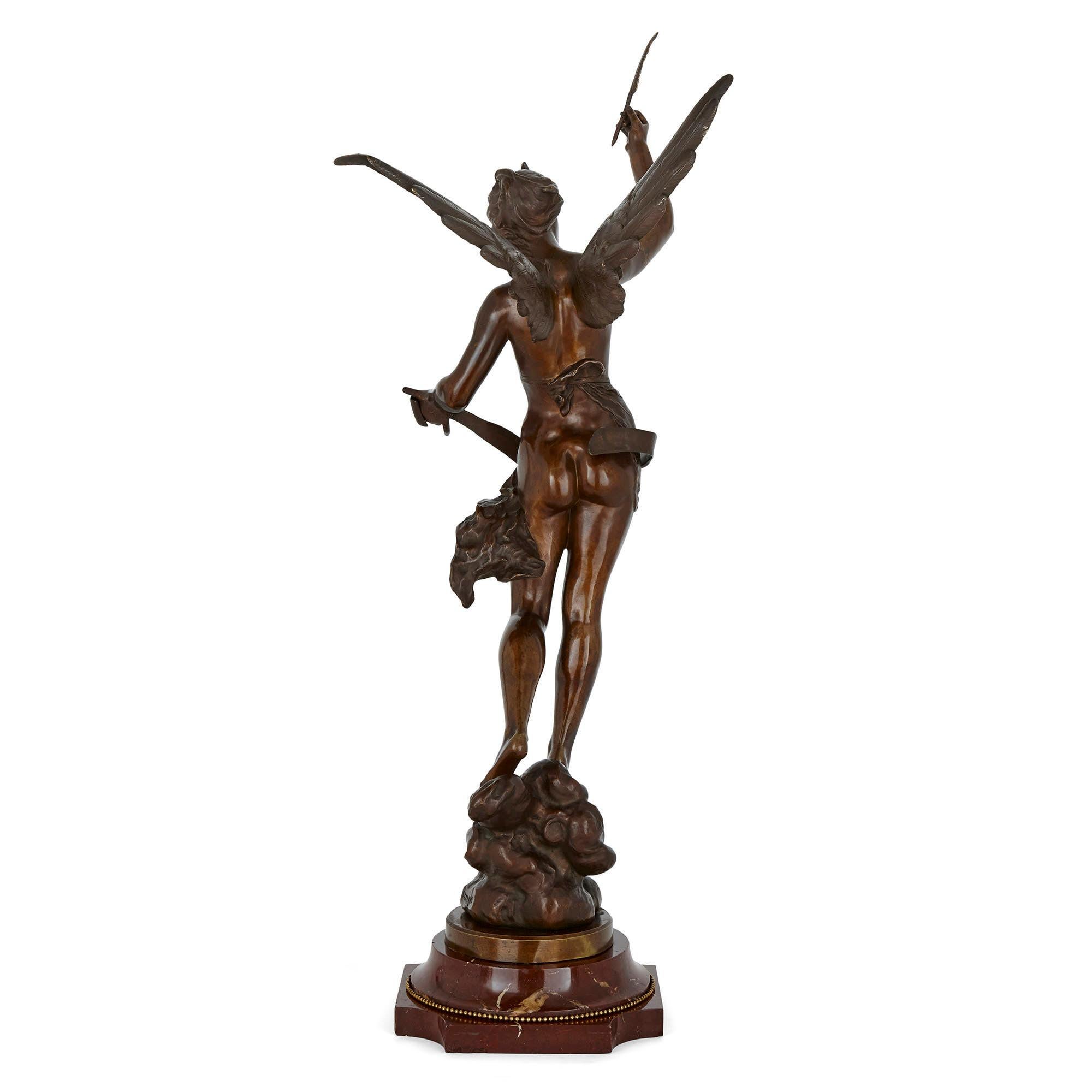 Belle Époque Patinated Bronze Angel by Ferrand For Sale