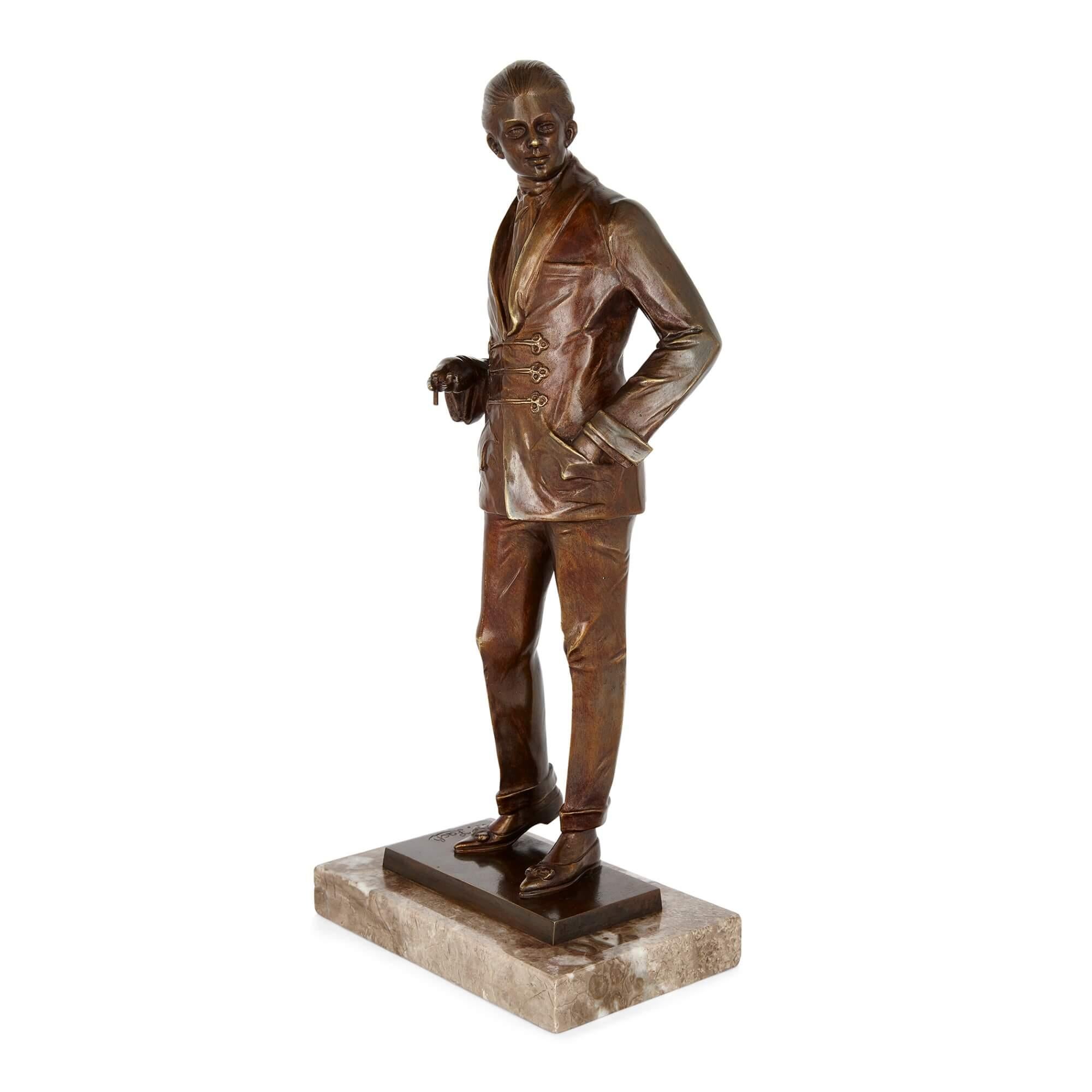 Patinated bronze Art Deco figural sculpture, signed by Bruno Zach
Austrian, Early 20th Century
Height 35cm, width 15cm, depth 10cm

This excellent figural sculpture was made by Bruno Zach, a highly regarded Austrian artist active in the early