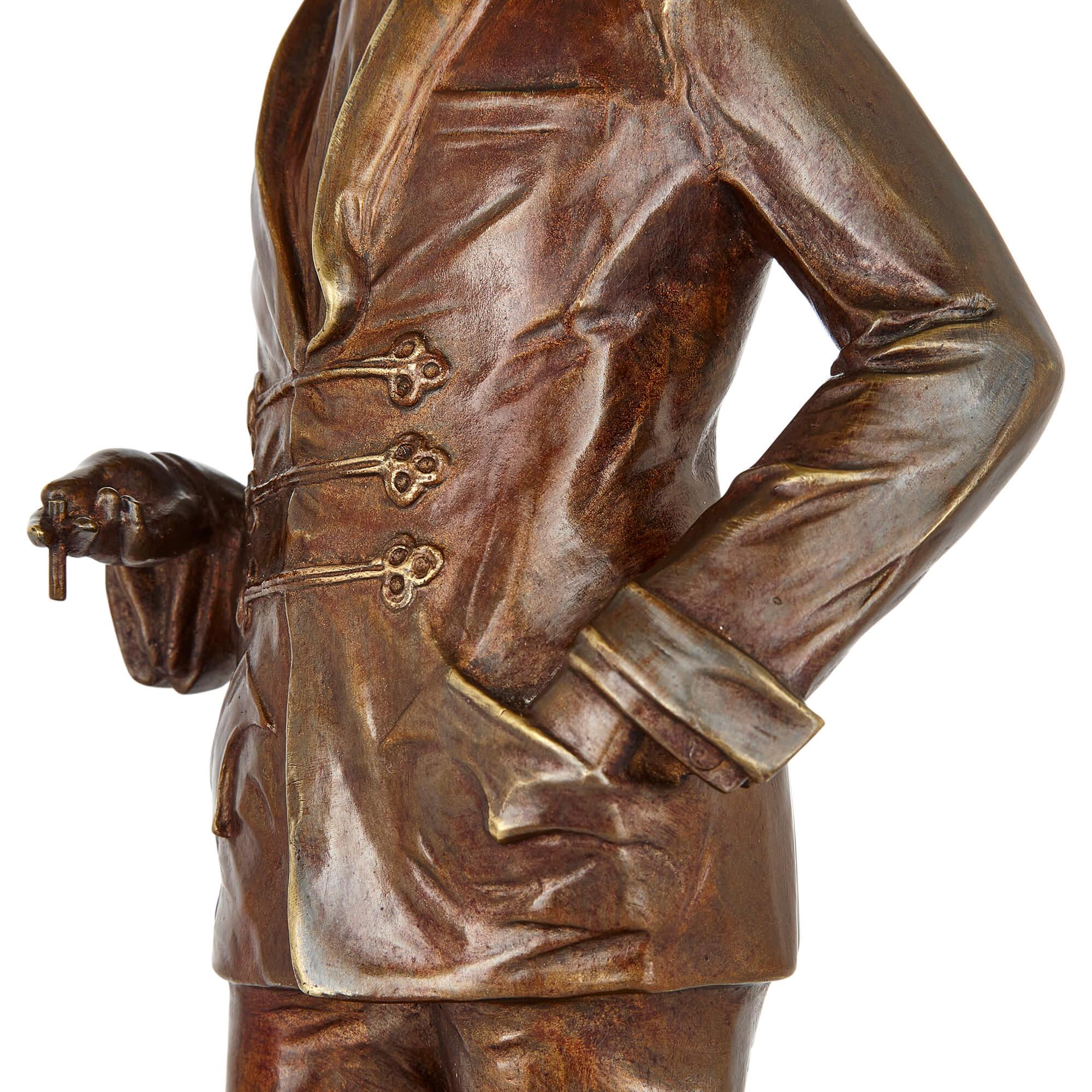 Austrian Patinated Bronze Art Deco Figural Sculpture, Signed by Bruno Zach For Sale