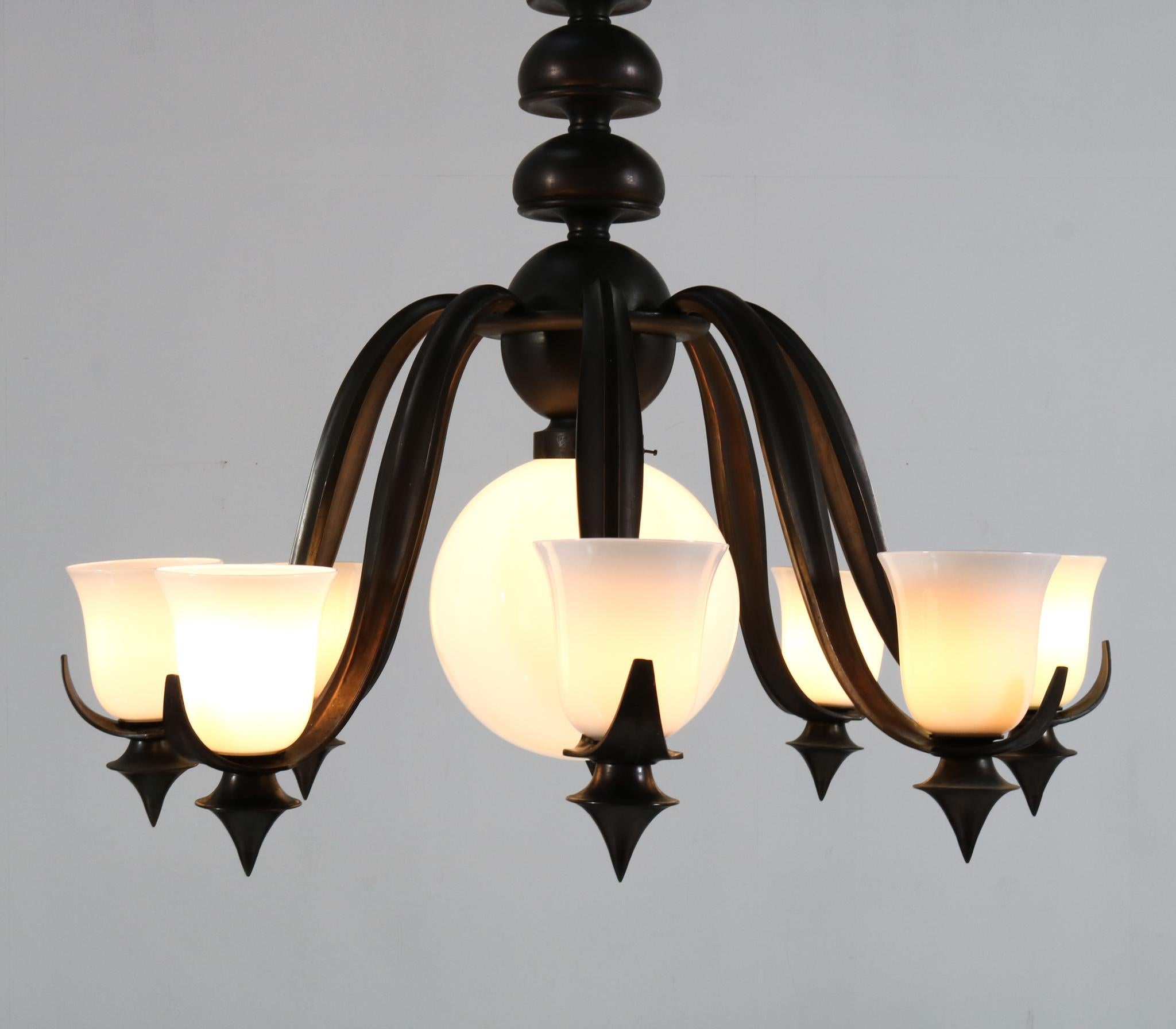 Patinated Bronze Art Deco Large Chandelier, 1930s 2