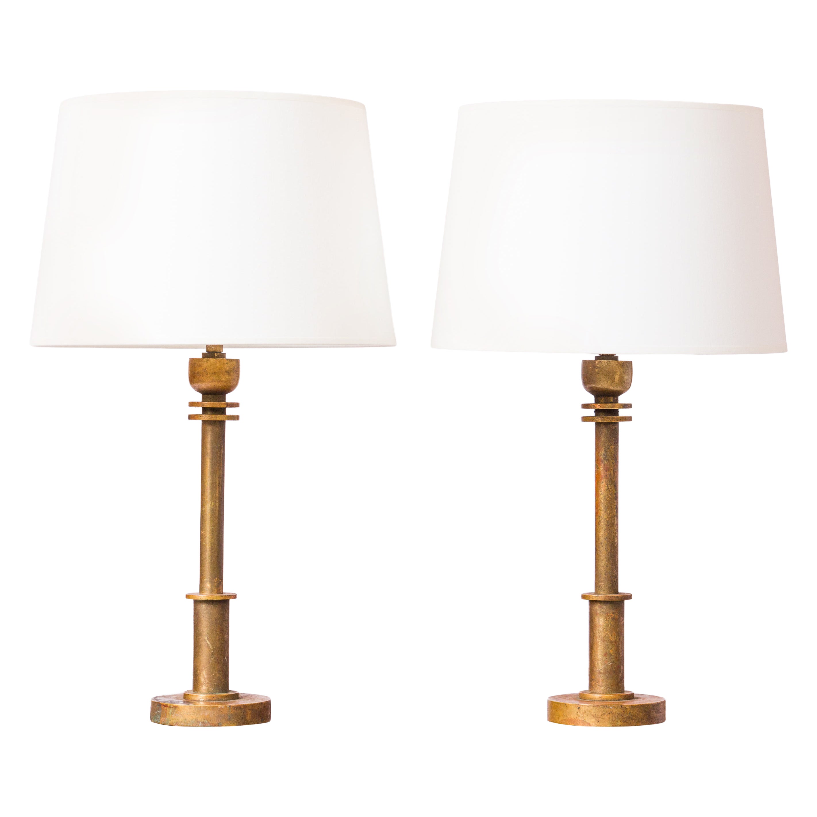 Patinated Bronze Art Deco Table Lamps – Bauhaus Inspiration – France 1930's