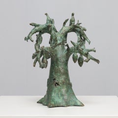 Skulptur eines Baobab-Baums aus patinierter Bronze mit Vögeln, signiert „TM“, 1980er Jahre