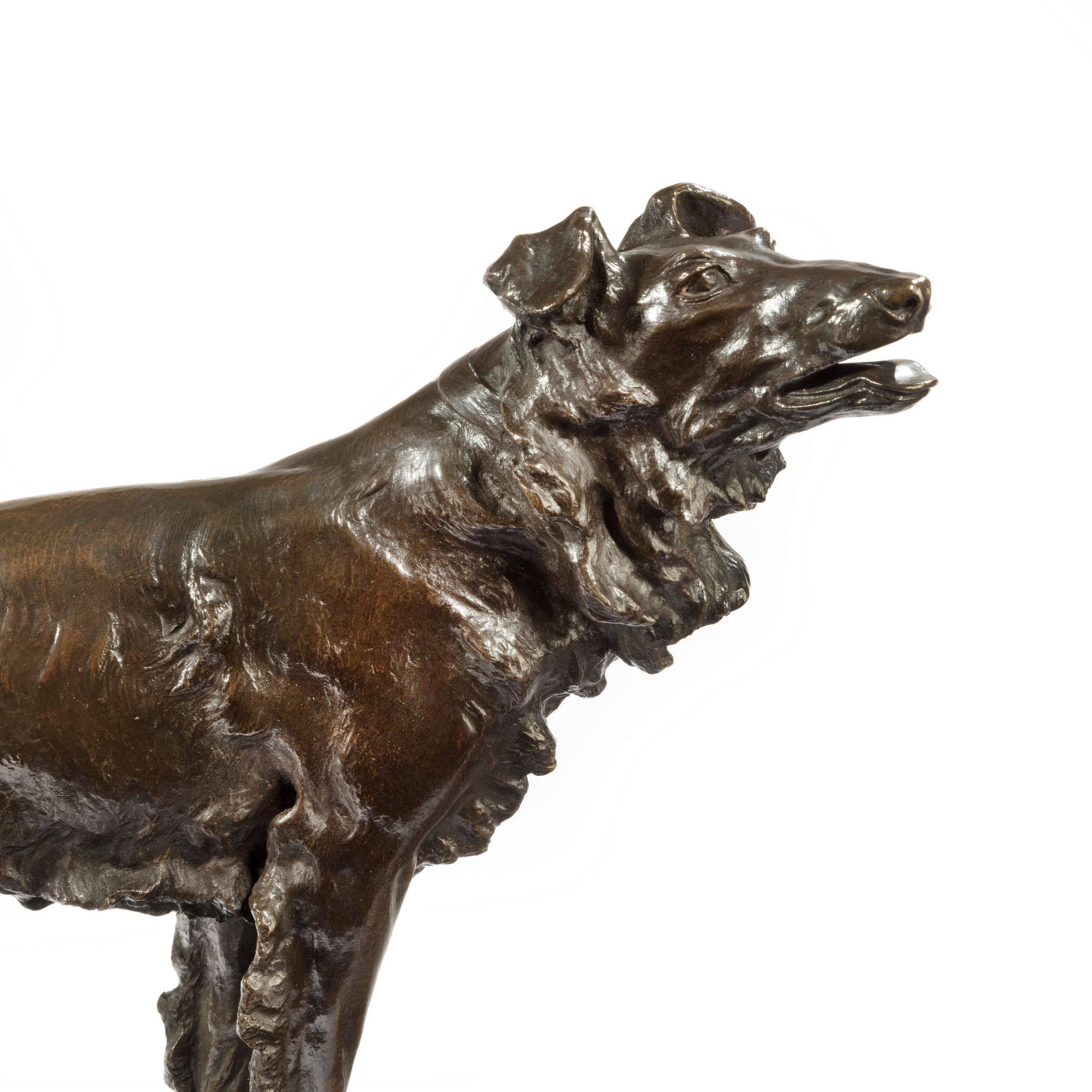 A 19th century patinated bronze borzoi, by W.Gebler, on a rectangular base, foundry mark of Guss, Pirner, Franz and Dresden.