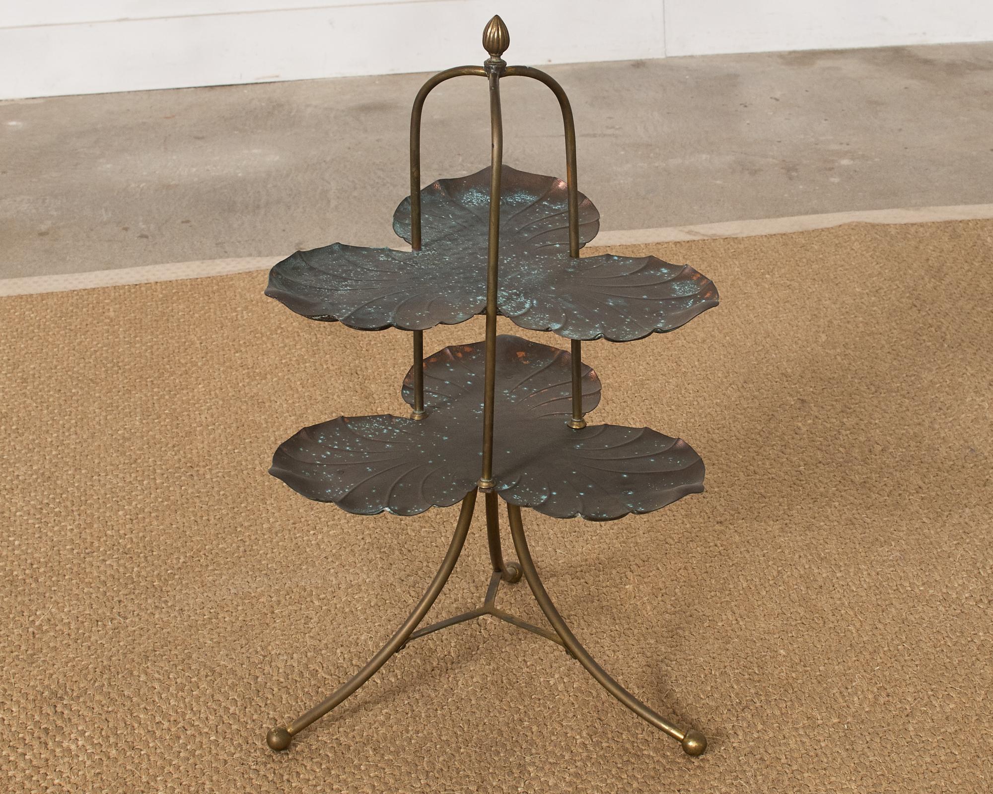 Patinated Bronze Brass Lotus Leaf Tiered Dessert Stand  For Sale 6