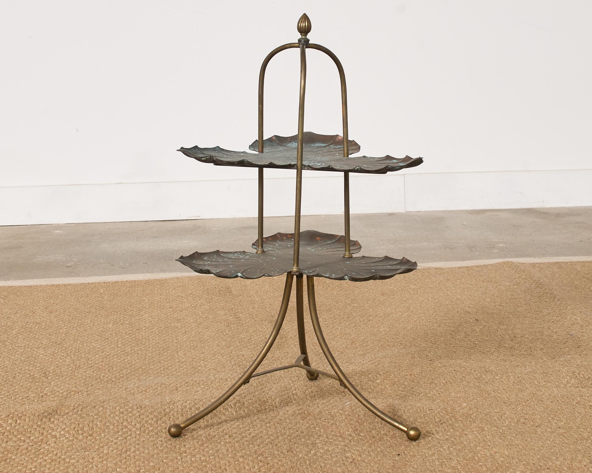 Patinated Bronze Brass Lotus Leaf Tiered Dessert Stand  For Sale 14