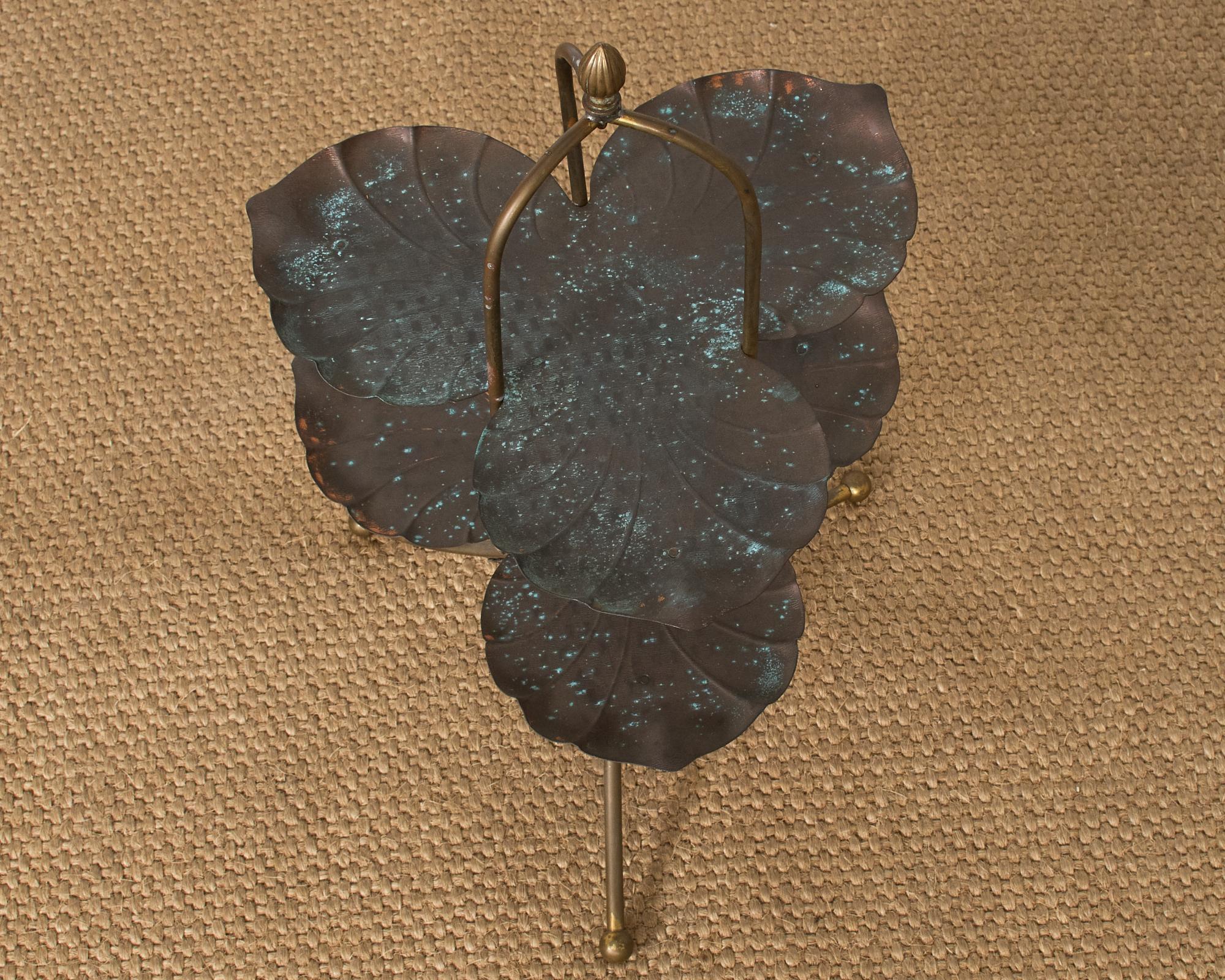 Patinated Bronze Brass Lotus Leaf Tiered Dessert Stand  In Distressed Condition For Sale In Rio Vista, CA
