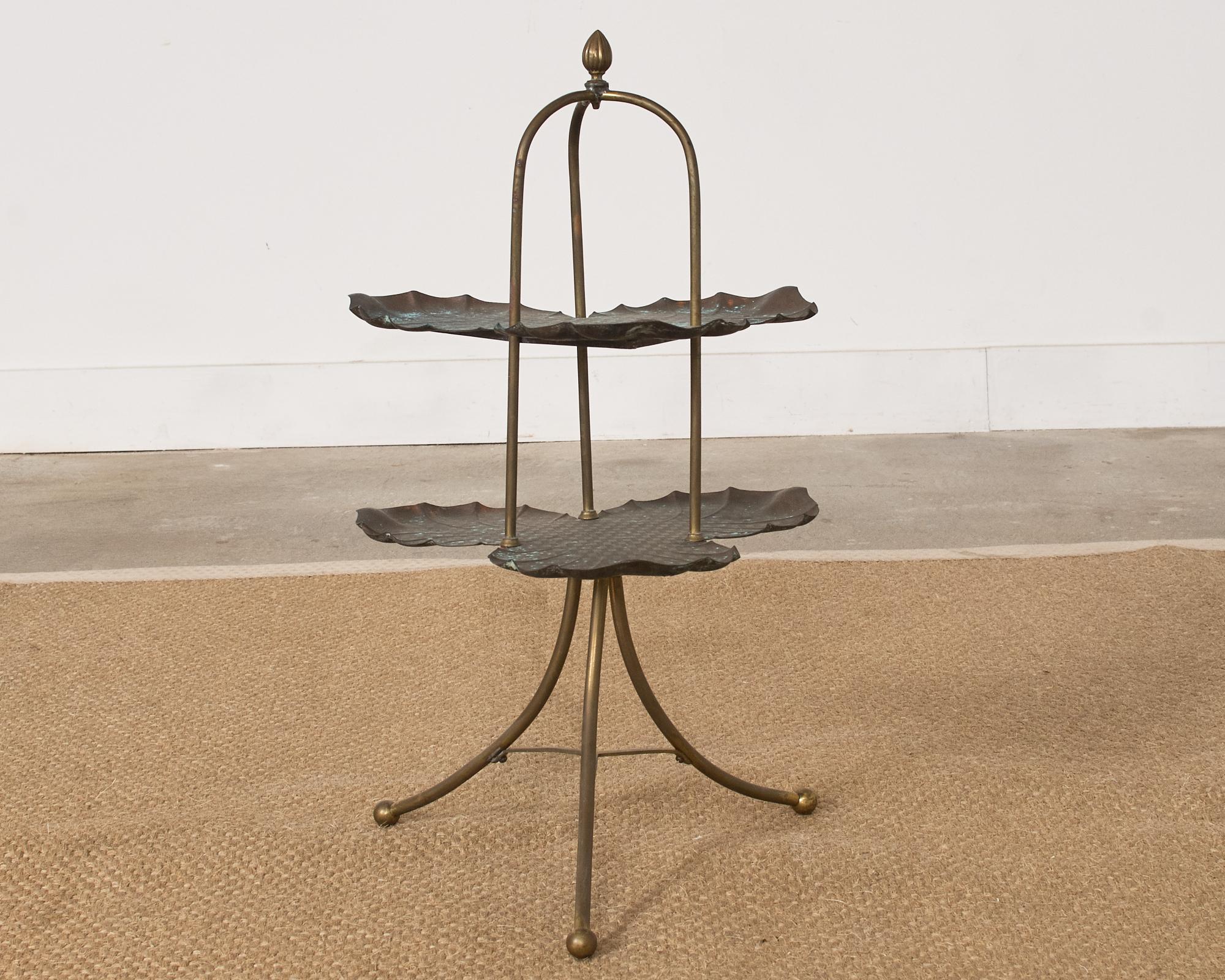 Patinated Bronze Brass Lotus Leaf Tiered Dessert Stand  For Sale 3