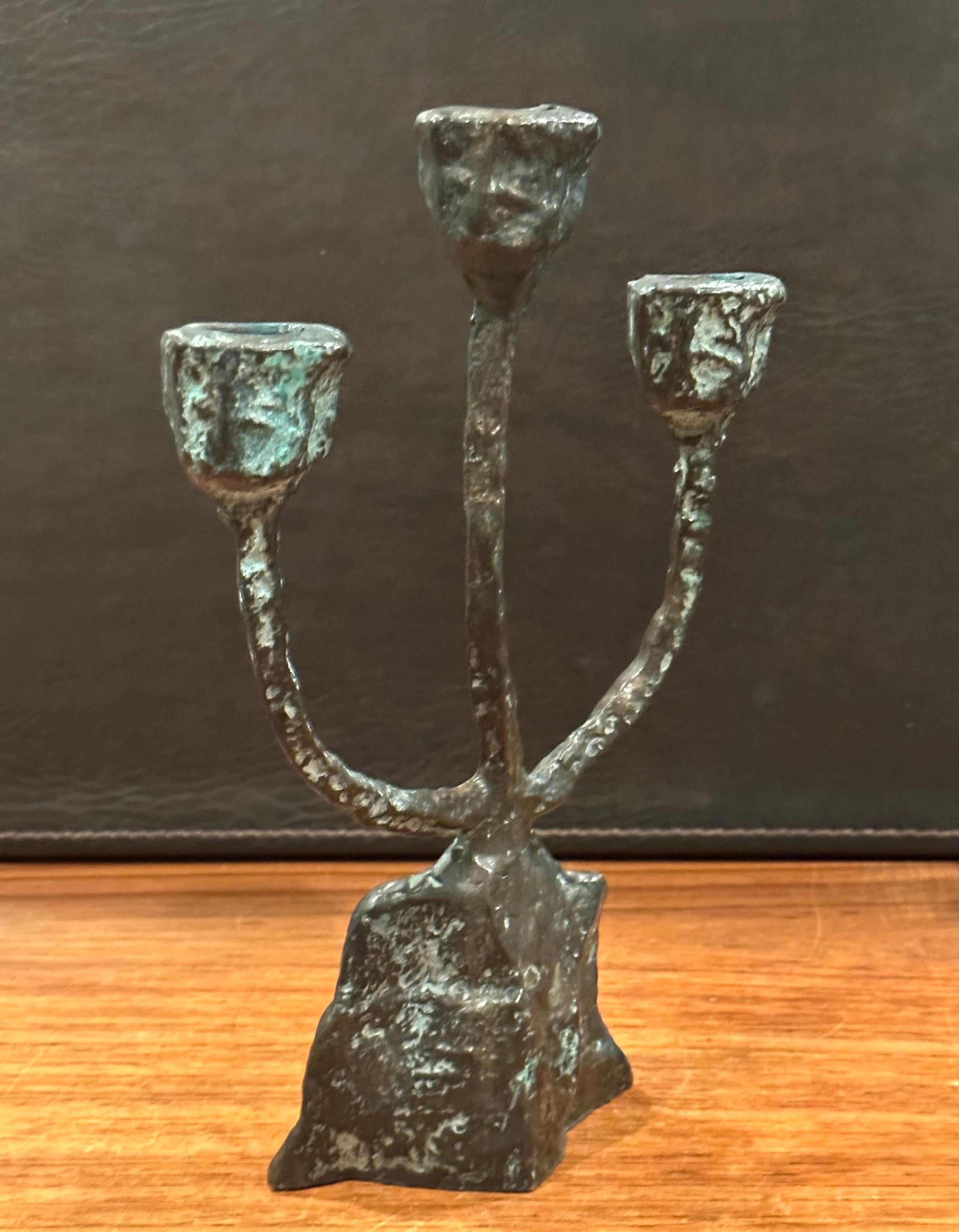 Patinated Bronze Brutalist Triple Candelabra in the Style of Paul Evans 2