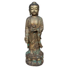 Patinated Bronze Buddha Sculpture with Lotus Base