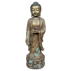 Patinated Bronze Buddha Sculpture with Lotus Base
