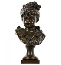Patinated Bronze Bust of Young Girl by Alfred Rolle