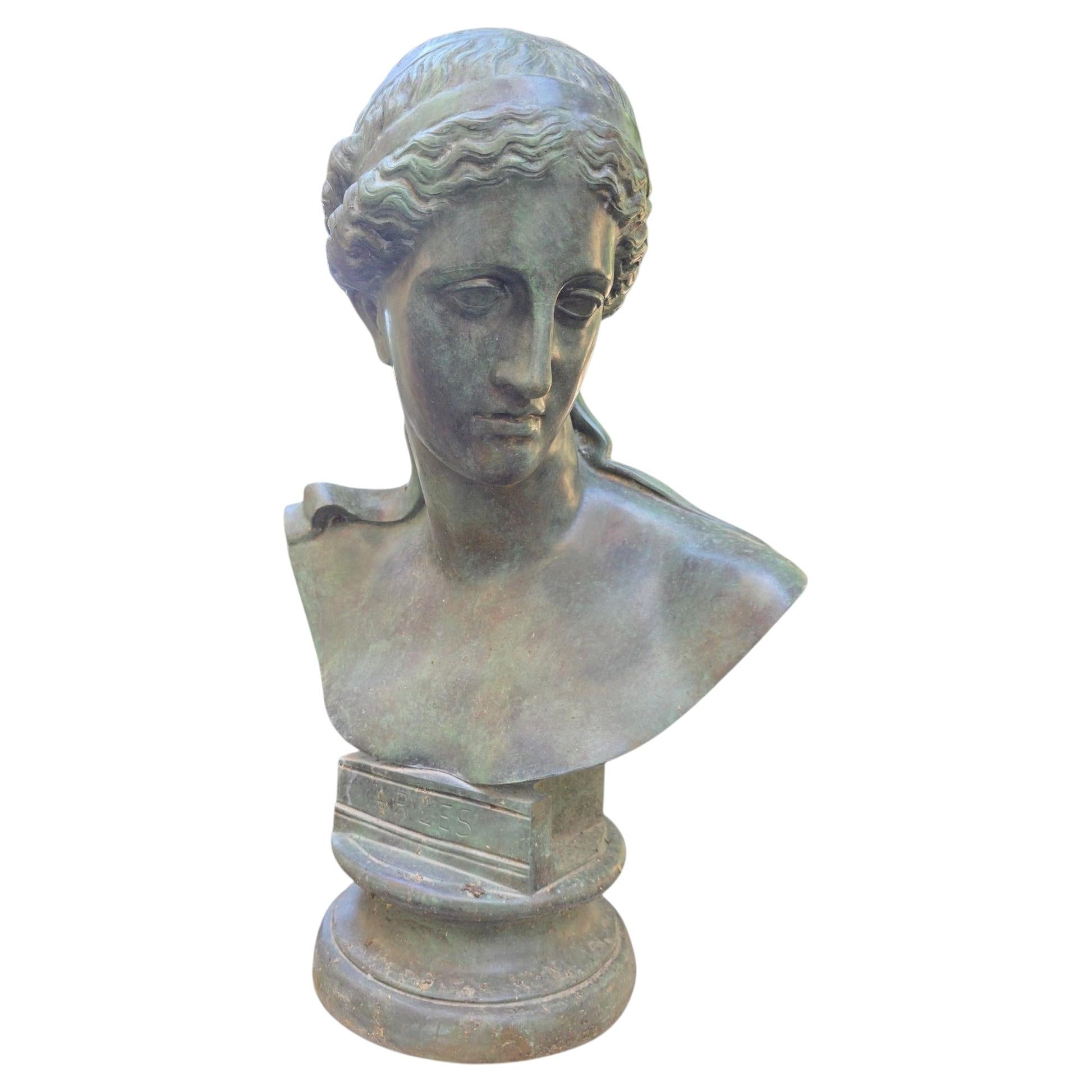 Patinated Bronze Bust Signed “Arles”, Naples, Italy, 1950s For Sale