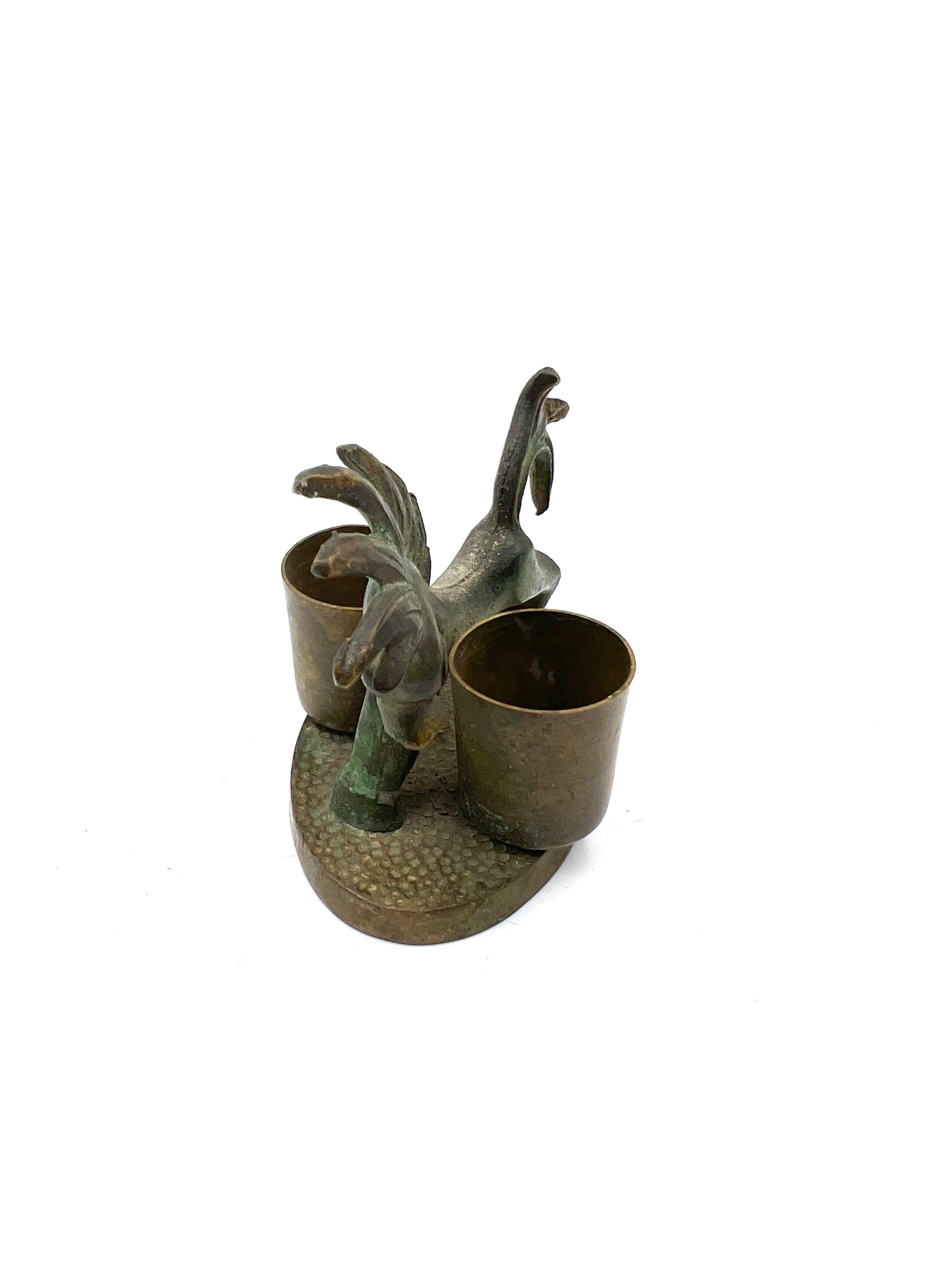 Mid-Century Modern Patinated Bronze Candle Holder Sculpture Mid Century For Sale