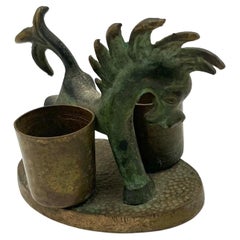 Patinated Bronze Candle Holder Sculpture Mid Century