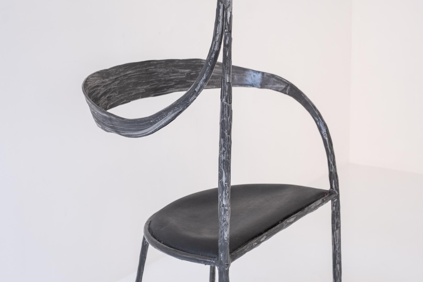 Patinated iron chair sculpted in the manner of Diego Giacometti, Italy 1980s For Sale 7