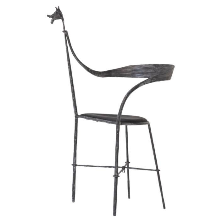 Patinated iron chair sculpted in the manner of Diego Giacometti, Italy 1980s For Sale