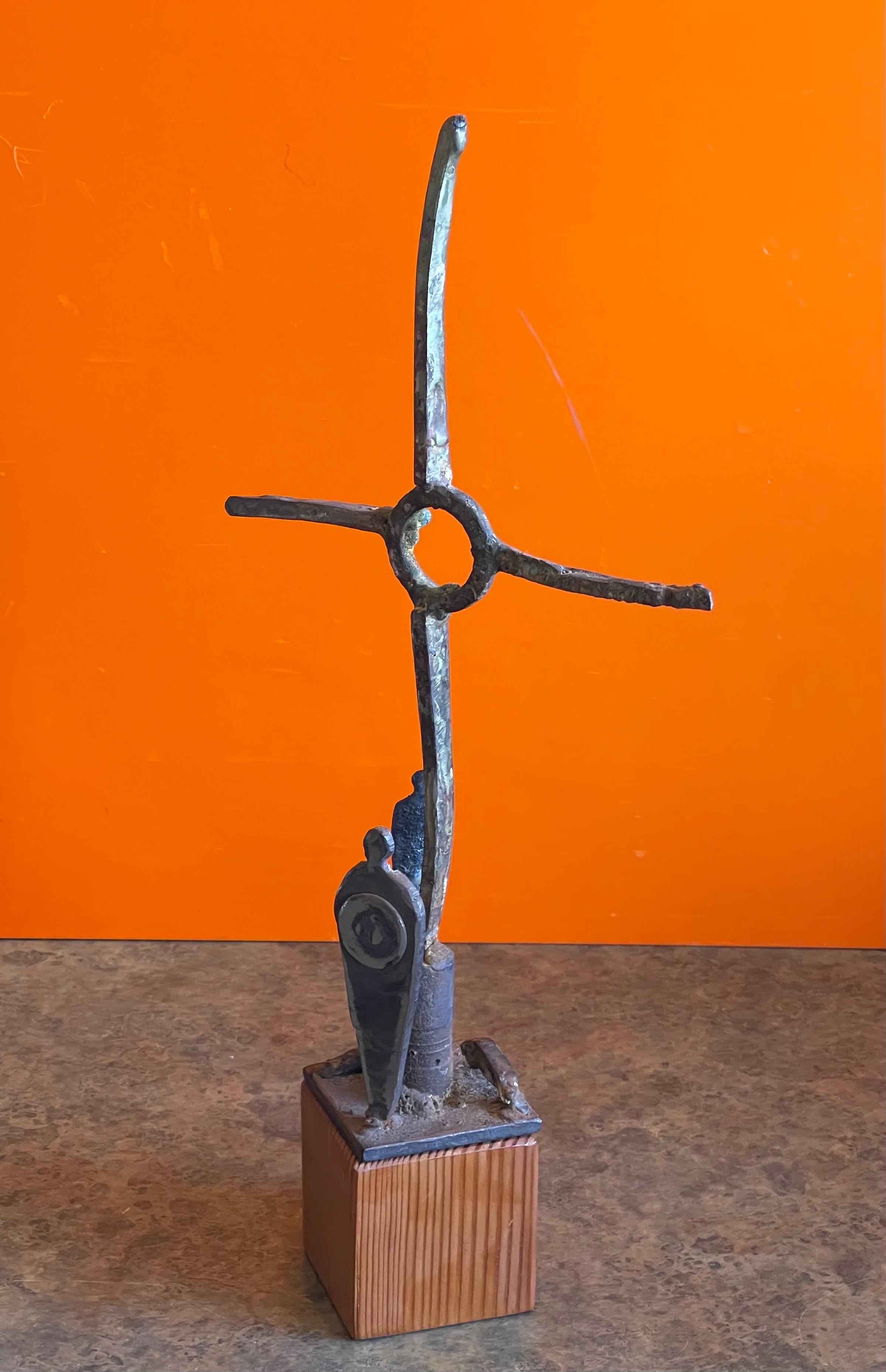 Patinated Bronze Cross Sculpture on Wood Base by Greg Bressani For Sale 5