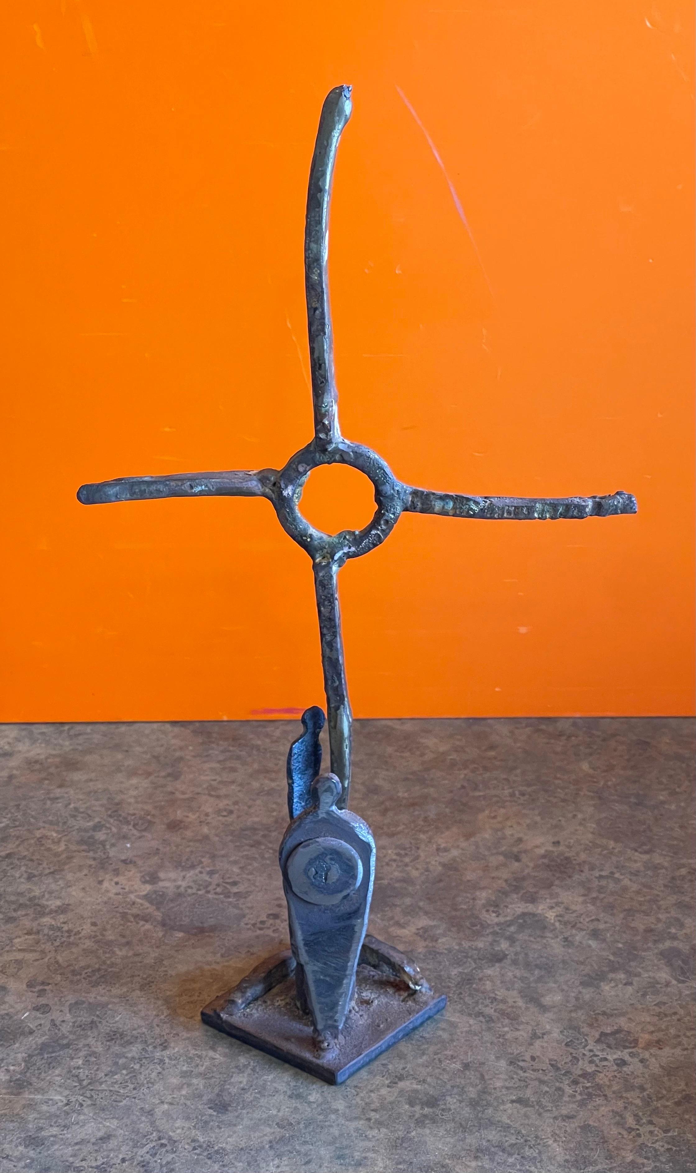 Patinated Bronze Cross Sculpture on Wood Base by Greg Bressani For Sale 3
