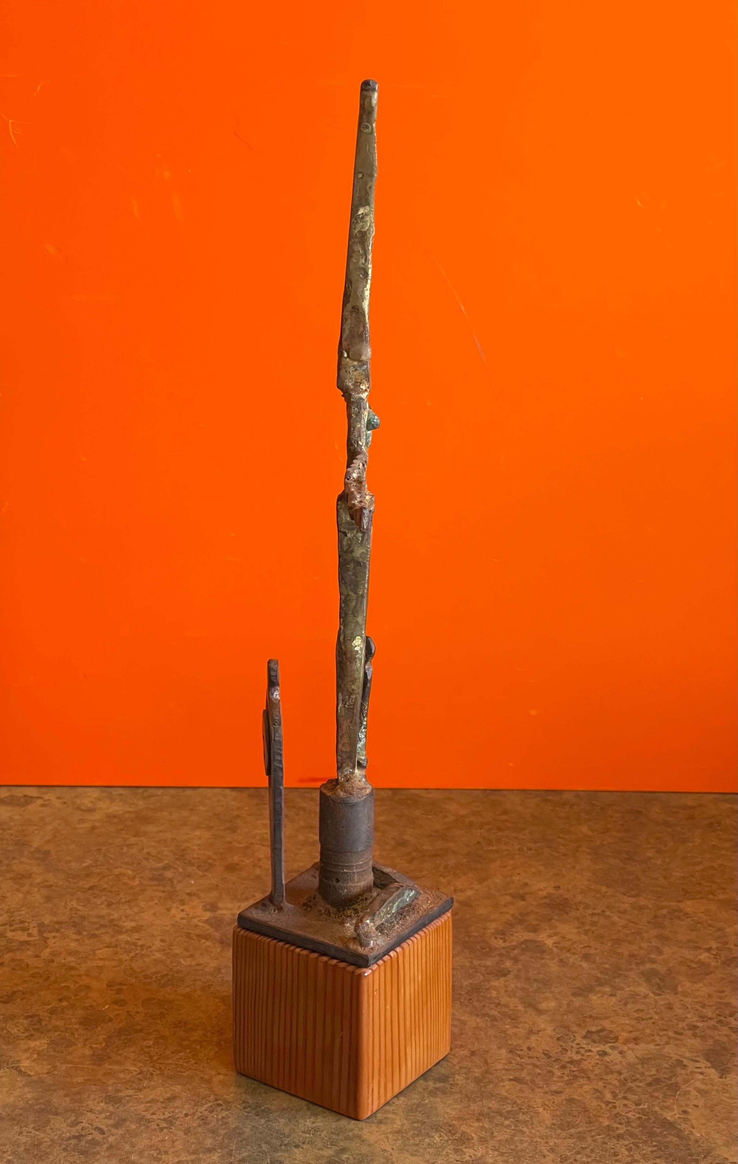 Patinated Bronze Cross Sculpture on Wood Base by Greg Bressani For Sale 4